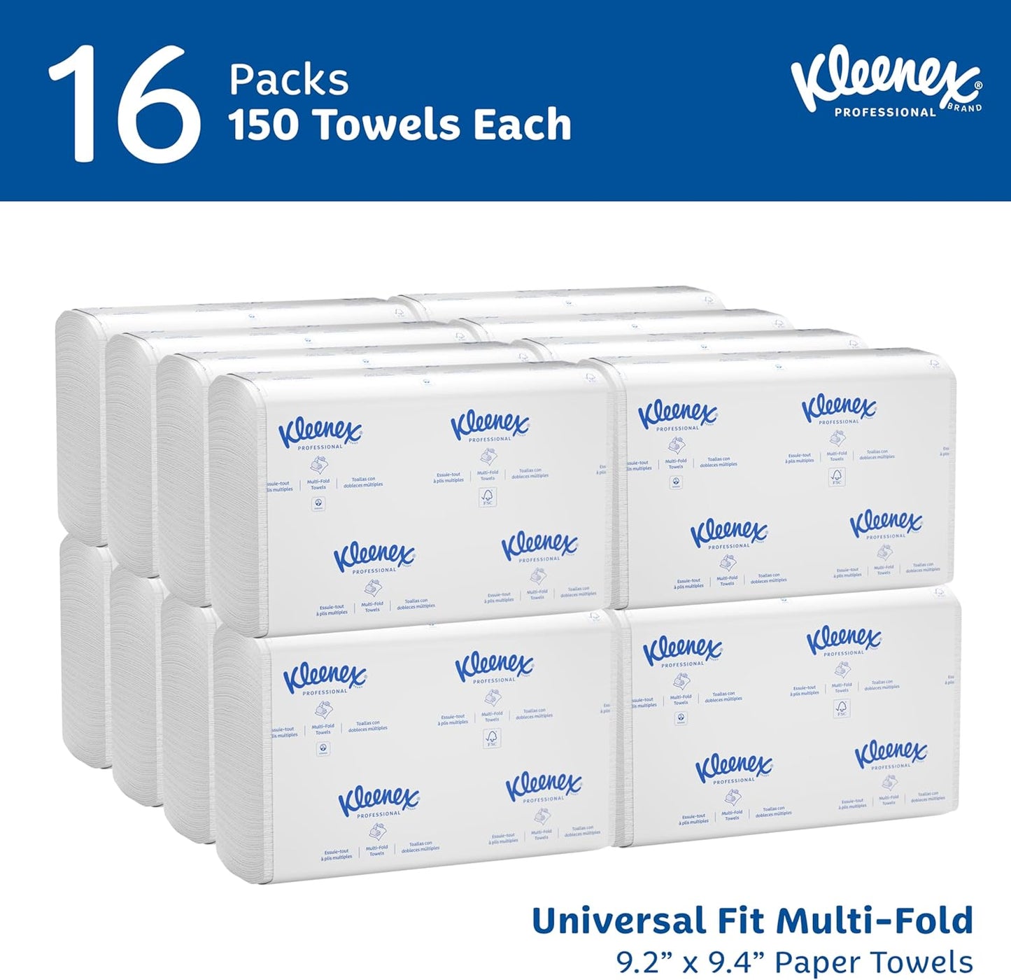 Kleenex Professional Universal Multifold Paper Towels, Bulk (01890), Absorbency Pockets, 9.2" x