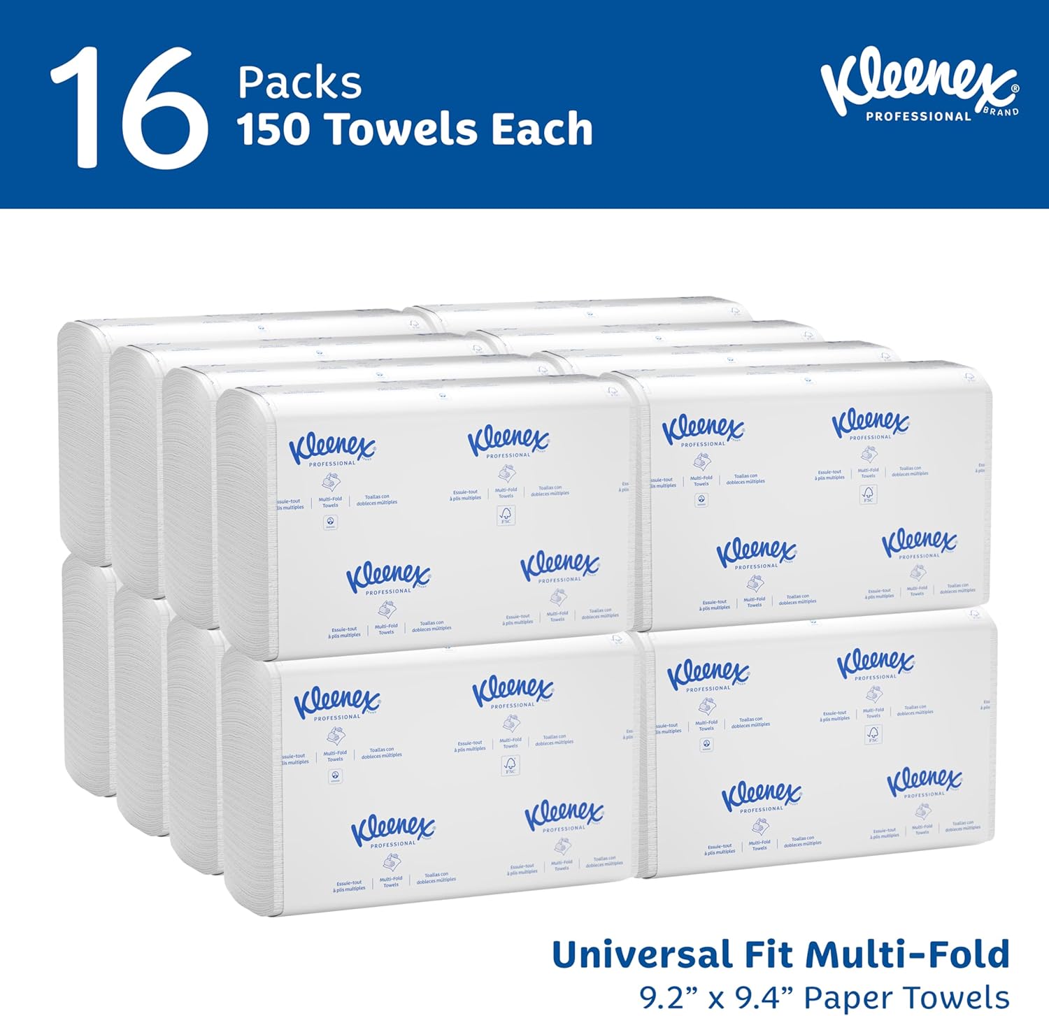 Kleenex Professional Universal Multifold Paper Towels, Bulk (01890), Absorbency Pockets, 9.2" x