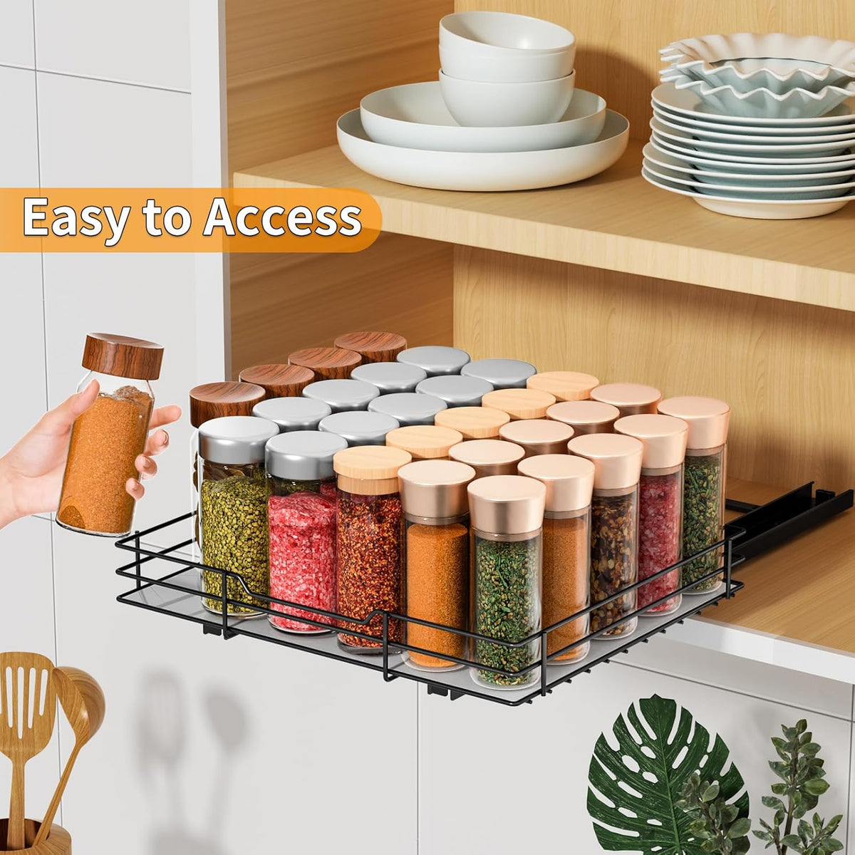 RCHYFEED Pull Out Spice Rack Organizer for Cabinet,Slide out Spice Organization for Inside