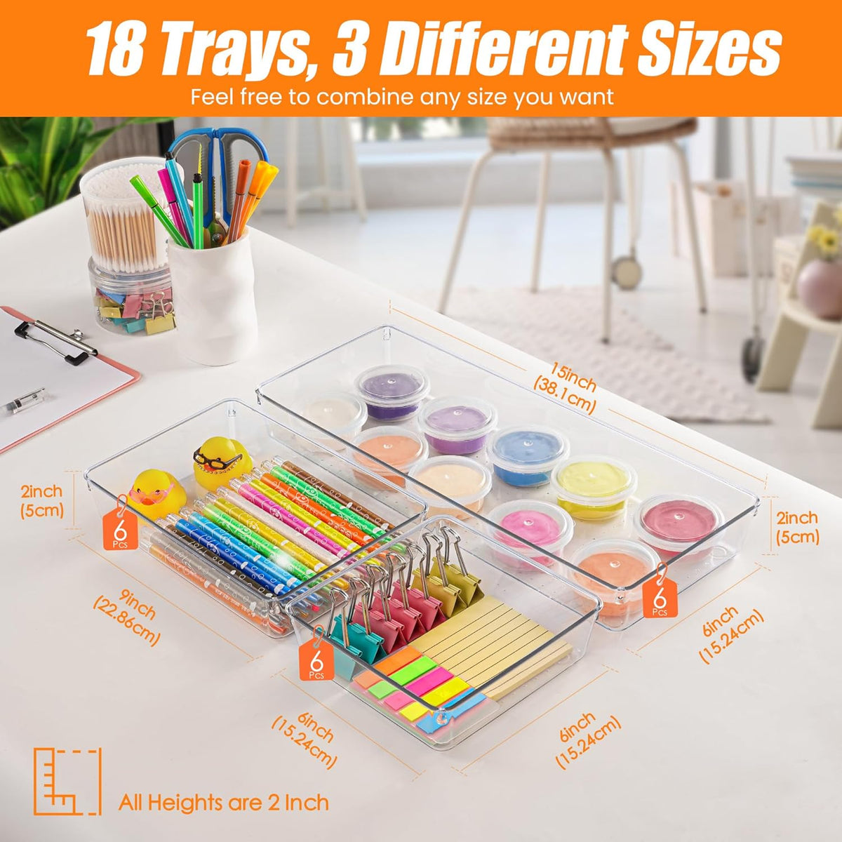 Criusia 18 Pcs Large Size Clear Drawer Organizer Set, Acrylic Non Slip Non Cracking Kitchen Drawer