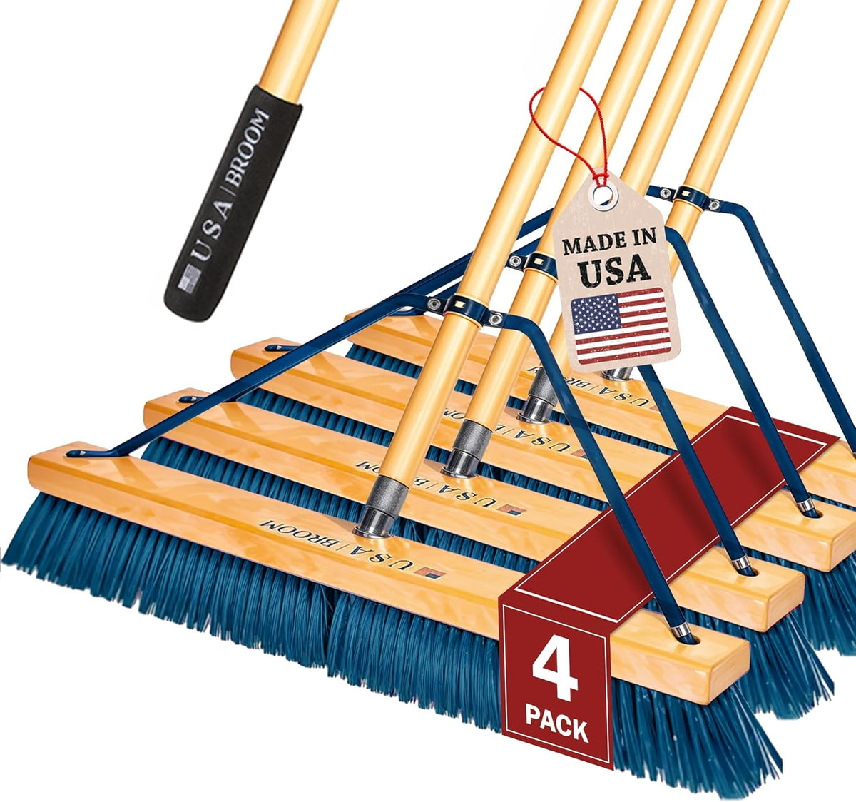 4 Pack Bundle- 24" Everyday Sweep Indoor/Outdoor Push Broom with 60" Handle. Ideal for Garages &