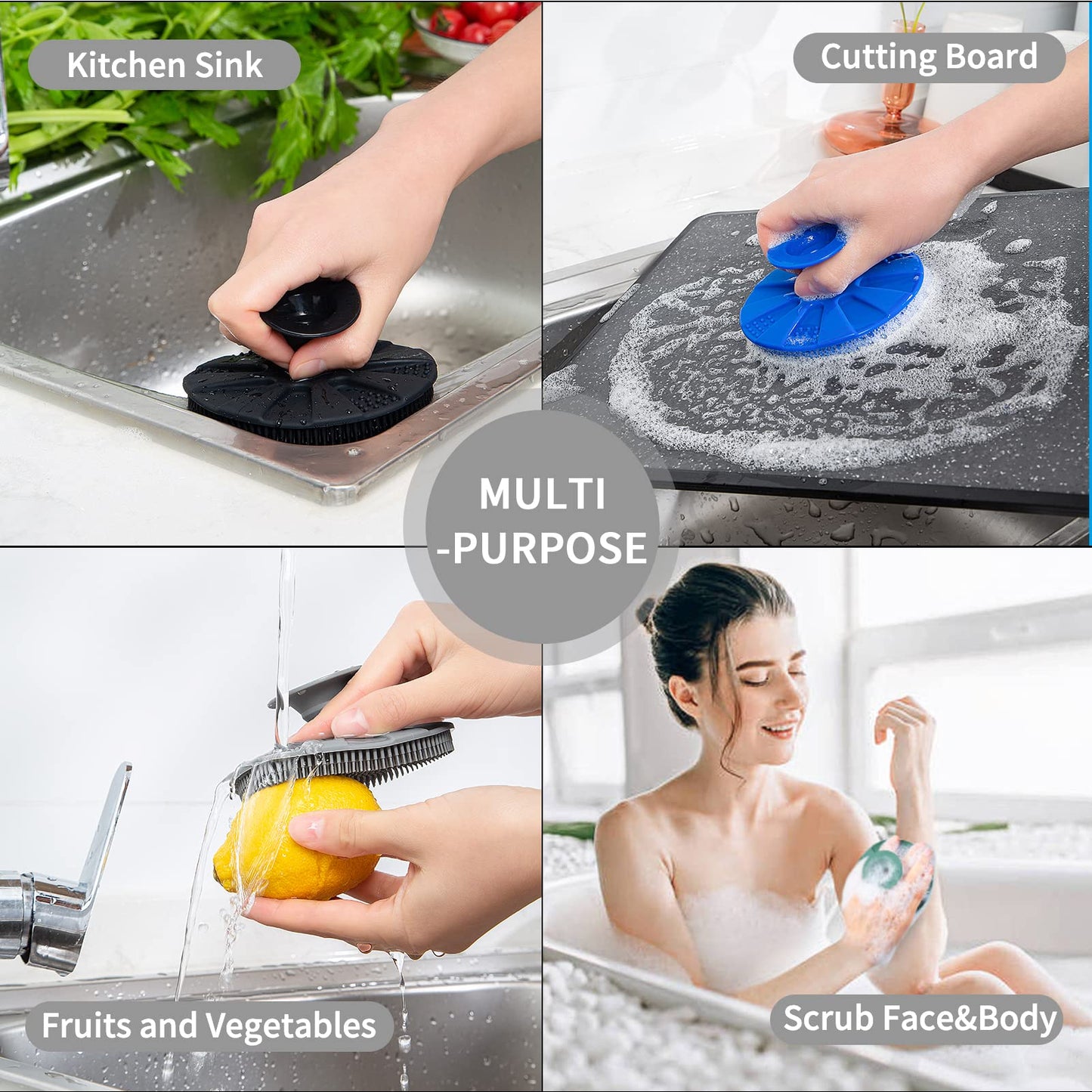 Silicone Dish Scrubber, Non-Scratch Scrub Spong for Washing Dish, Pot, Pan