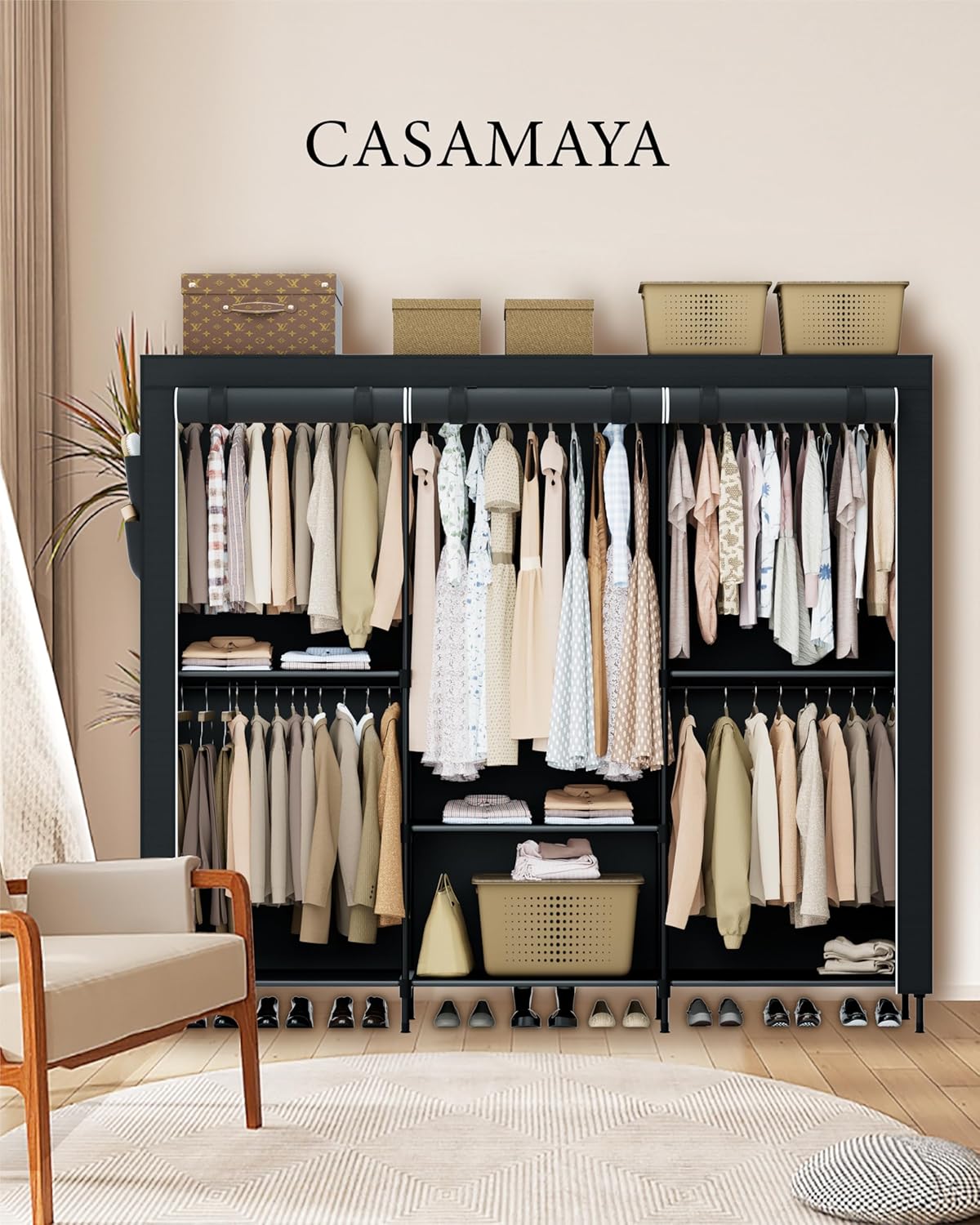 Portable Closet, 81.5 Inch Extra Large Capacity Wardrobe Closet with Cover, Clothes Storage
