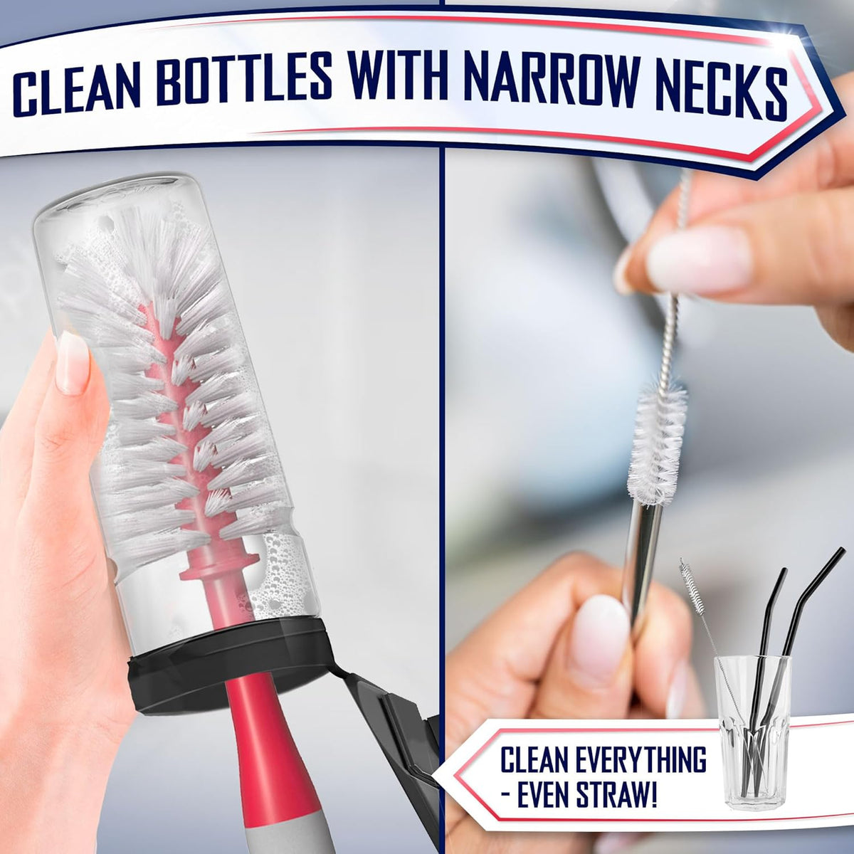 Dish Brush Set of 4 - Kitchen Scrub Brushes with Non-Slip Long Handle for Cleaning, Scrubber