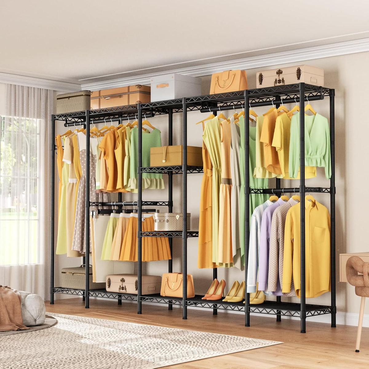 L Shaped Heavy Duty Metal Clothes Rack for Hanging Clothes,Freestanding Garment Rack Closet