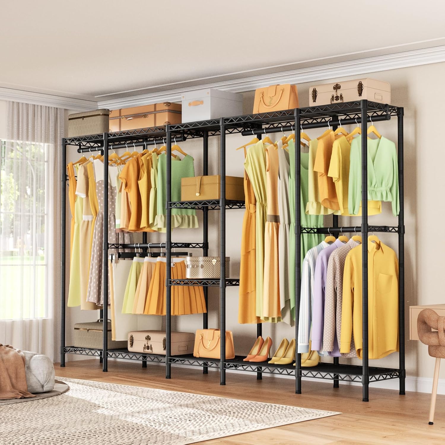 L Shaped Heavy Duty Metal Clothes Rack for Hanging Clothes,Freestanding Garment Rack Closet