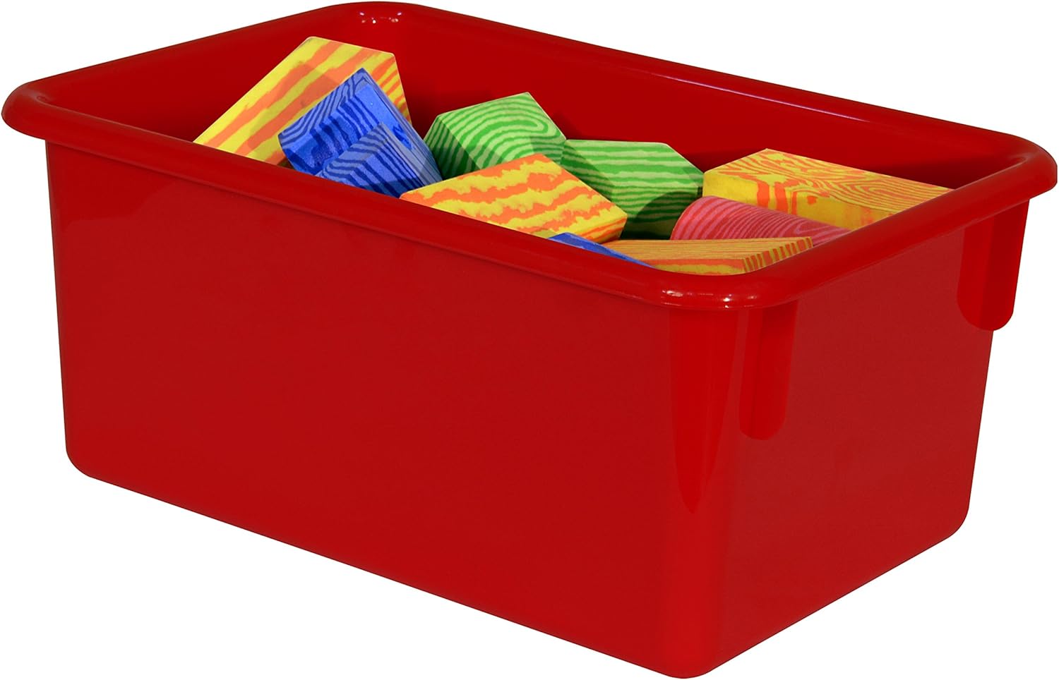 Wood Designs Cubby Storage Bin, Heavy Duty Plastic Containers for Kids Red Cubby Tray Set of 12