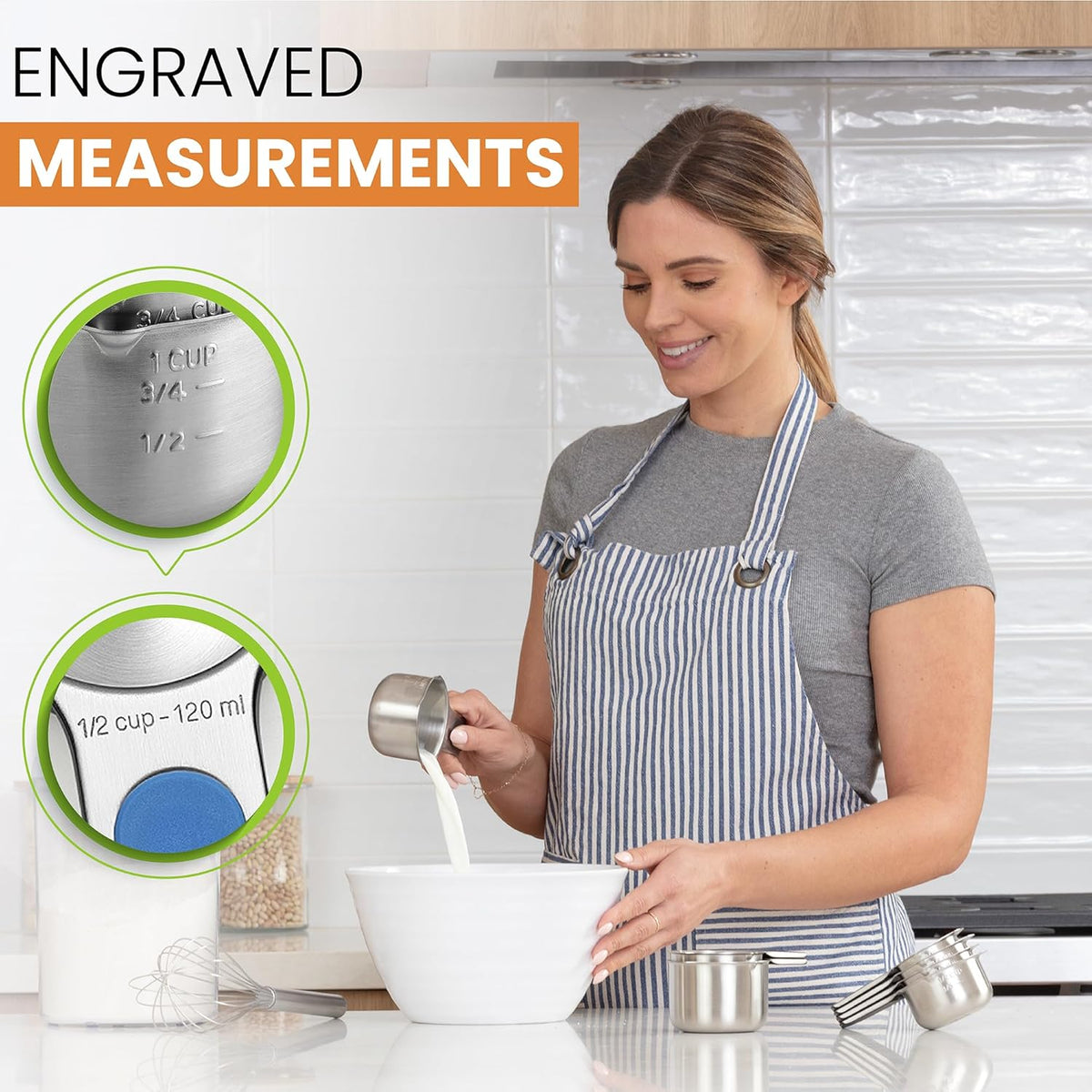 Spring Chef Magnetic Stainless Steel Measuring Cups, Patented, Kitchen Tools with Easy to Read