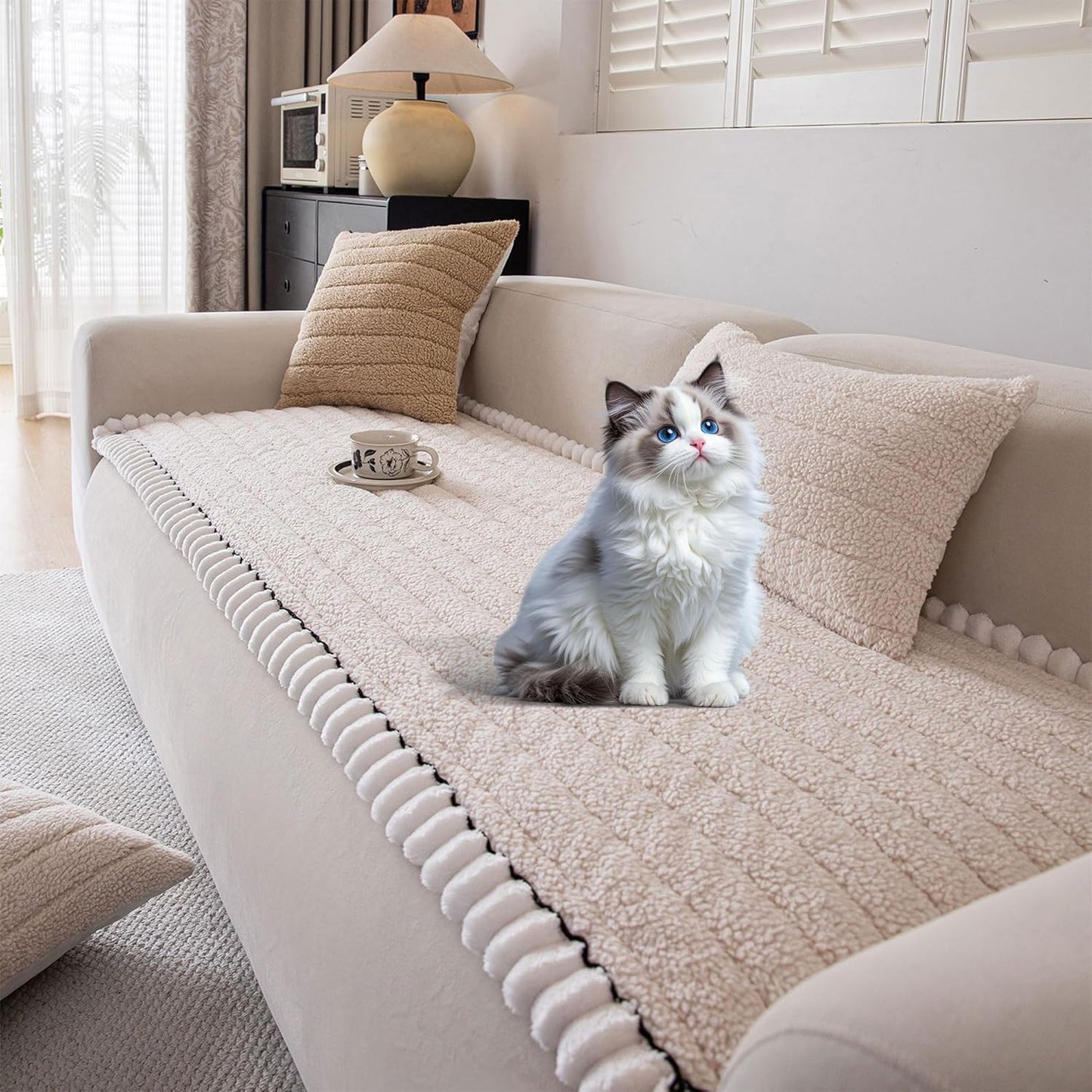 OTOB Sofa Covers for 3 Cushion Couch Washable, All Seasons Fuzzy Non Slip Kids & Pet Friendly Dog
