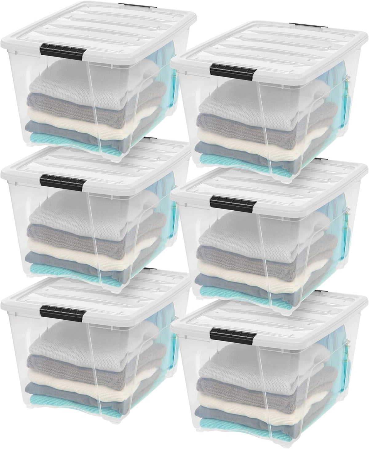 IRIS USA 6-Pack 54 Quart Stackable Storage Bins with Lids [Made in USA] - Everyday Organizer