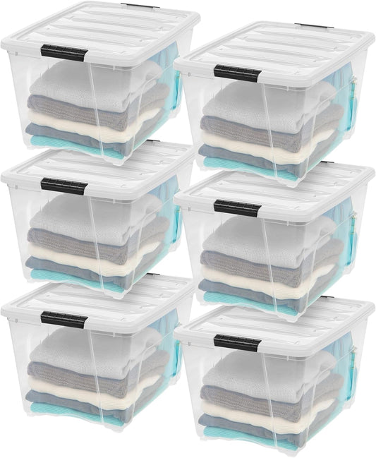 IRIS USA 6-Pack 54 Quart Stackable Storage Bins with Lids [Made in USA] - Everyday Organizer