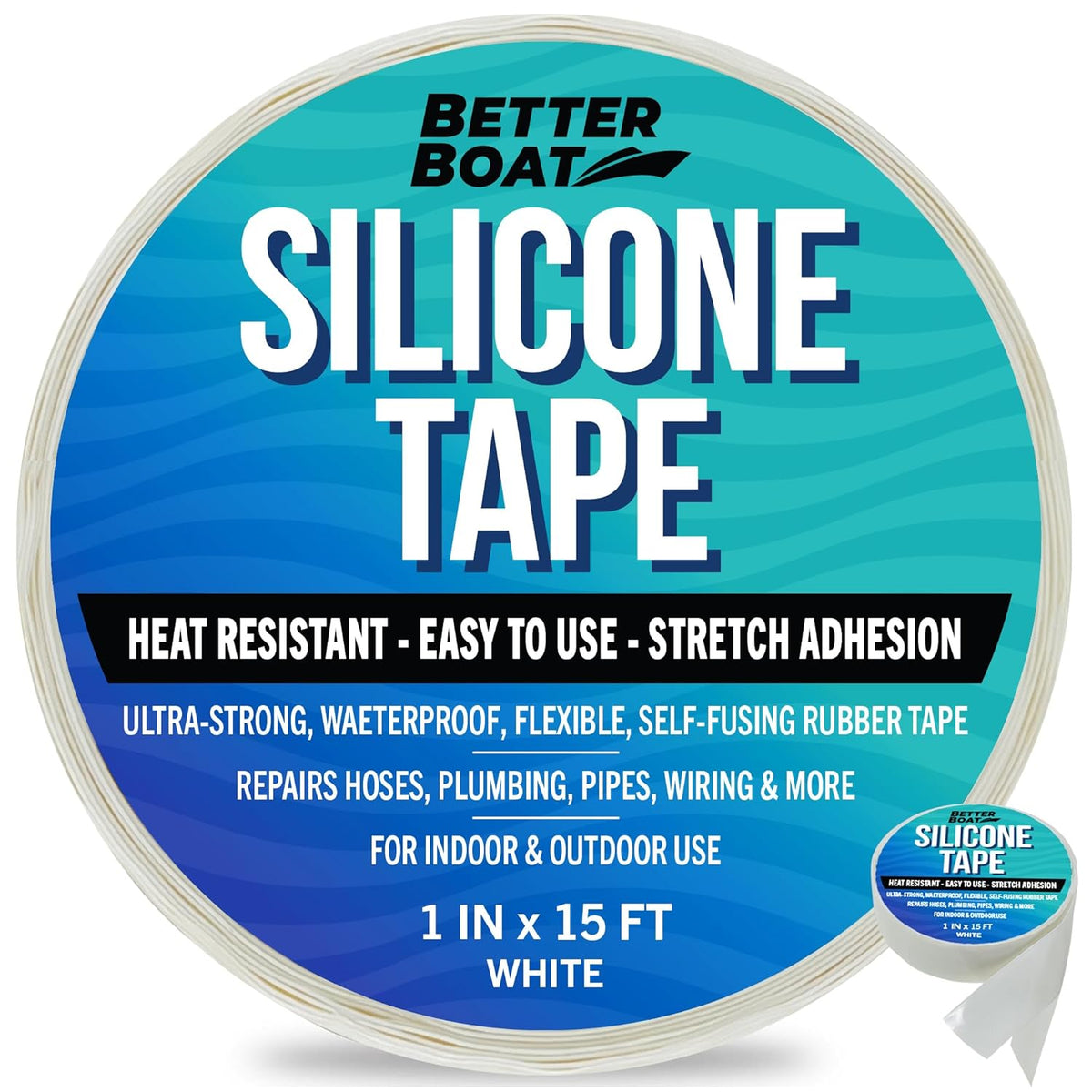 White Heavy Duty Silicone Tape, Self-Fusing Rubber Hose and Plumbing Water Pipe Repair Seal, Coax