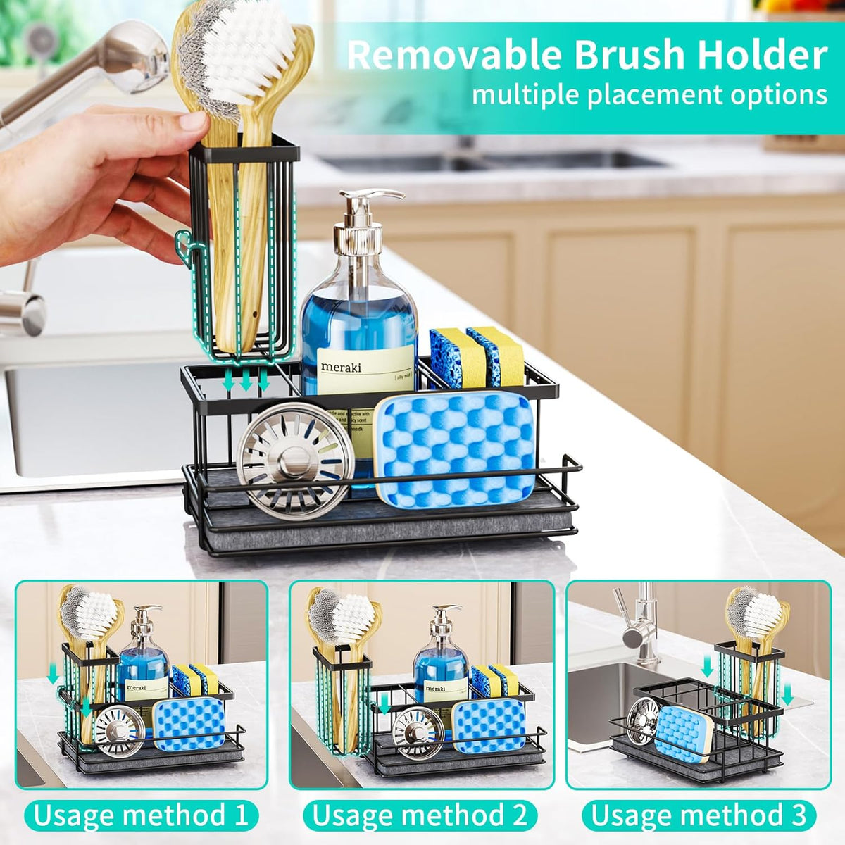 HapiRm Sink Caddy Sponge Holder - Kitchen Sink Organizer with Instant Drying Stone and Brush