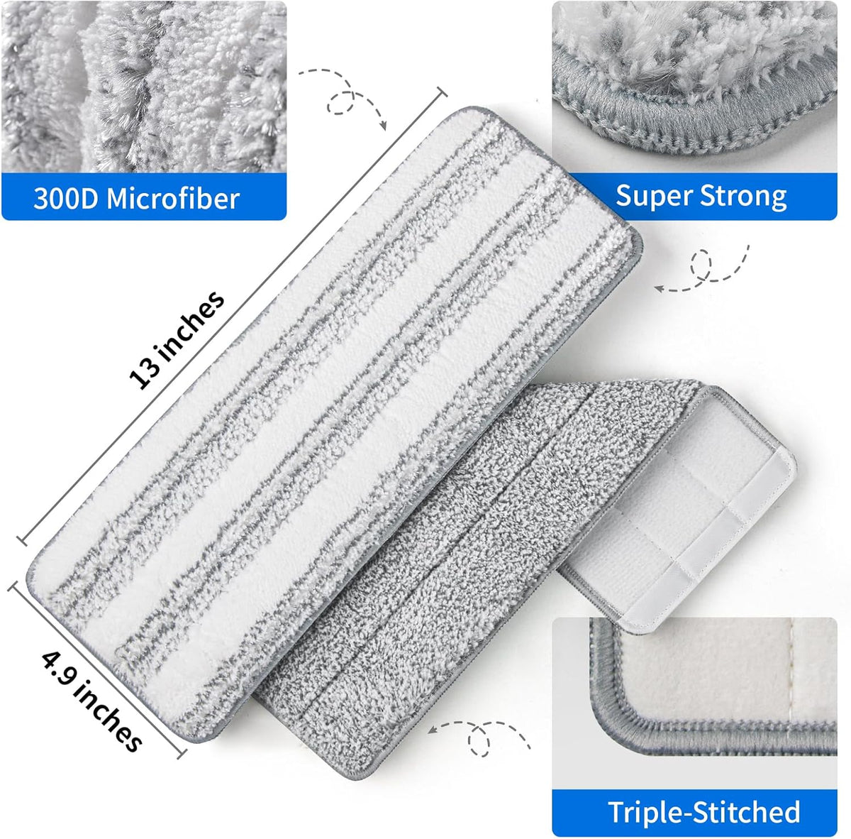 Oshang Flat Mop Head Refill, 13" X 4.9" Flat Mop Pads, Microfiber Mop Pads Flat Mop Replacement