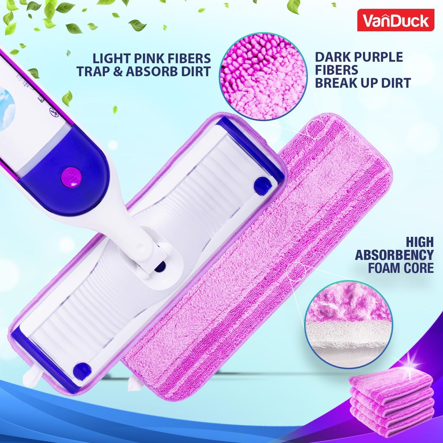 VanDuck Reusable Mop Pads Compatible with Swiffer PowerMop (6 Pack) - Multi-Surface Mopping Pad
