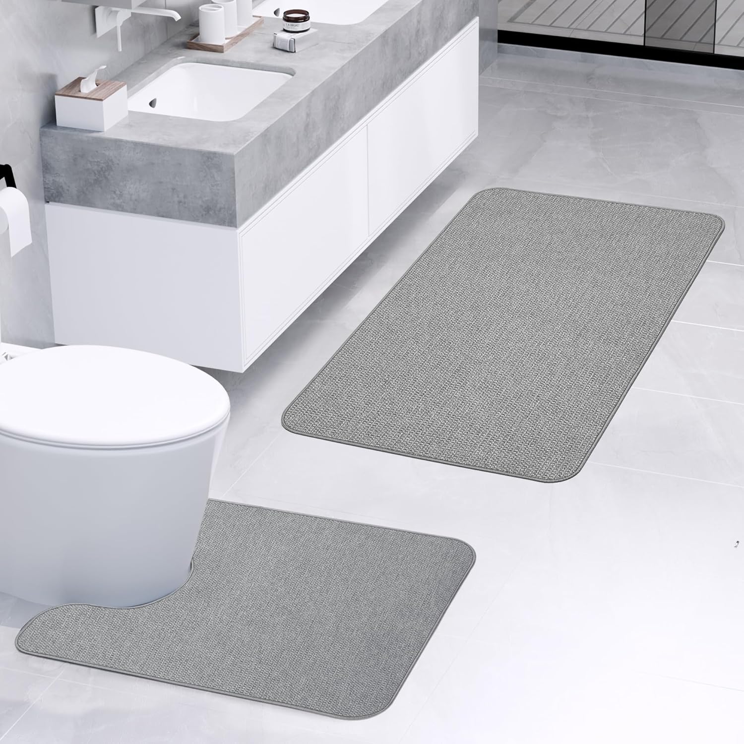Bathroom Rugs Set 2 Pieces,Thin Bathroom Mats,Toilet Rugs,Quick Dry,Non-Slip,Machine Washable,Low
