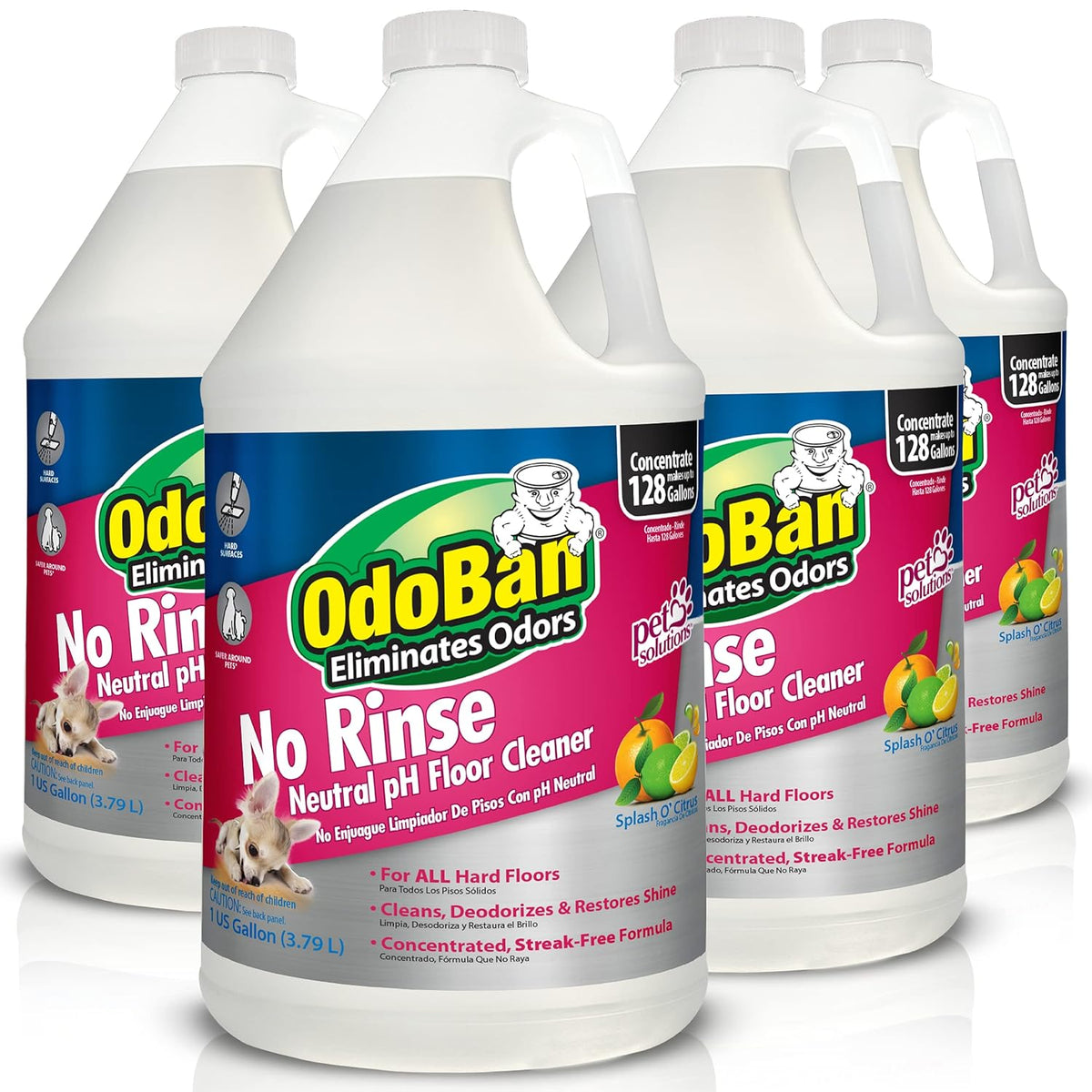 OdoBan Pet Solutions No Rinse Neutral pH Floor Cleaner Concentrate, Made in the USA, Splash O'