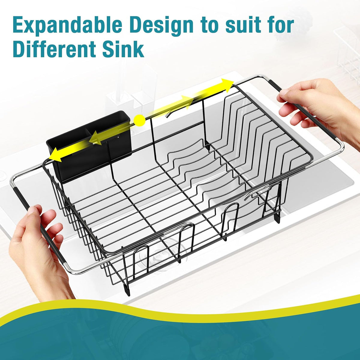 JASIWAY Dish Drying Rack in Sink, Over The Sink Colander Strainer Basket, Stainless Steel Strainer