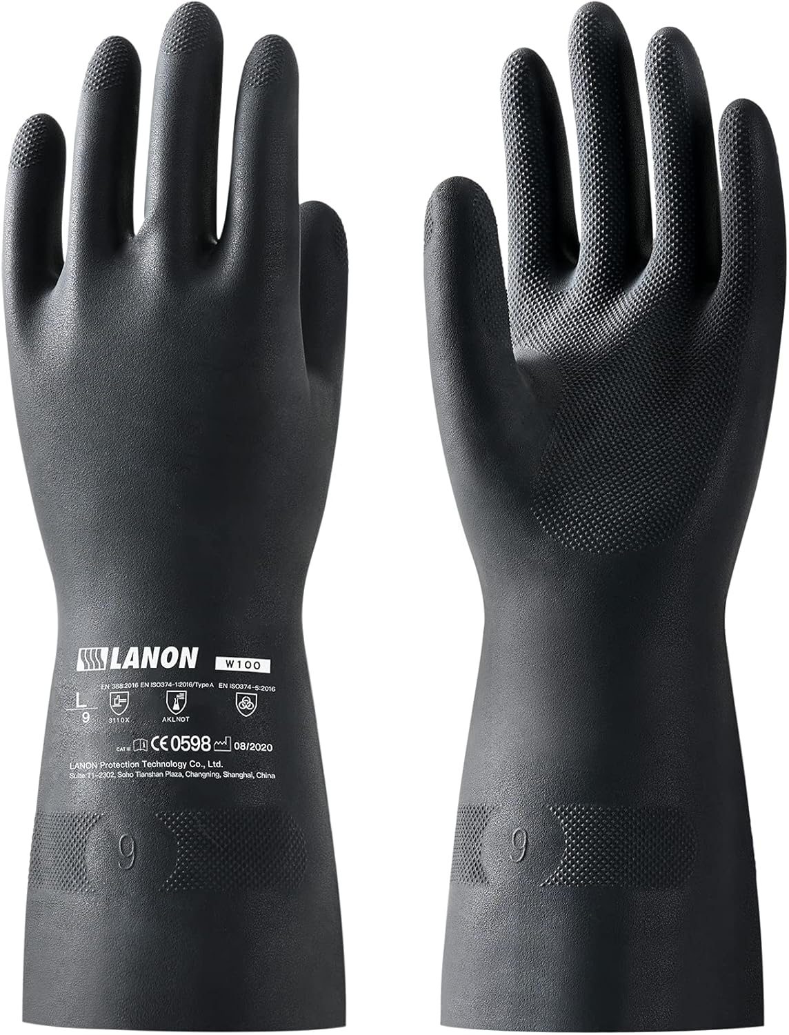 LANON Rubber Chemical Resistant Gloves, Reusable Heavy-duty Safety Work Gloves, Acid & Alkali
