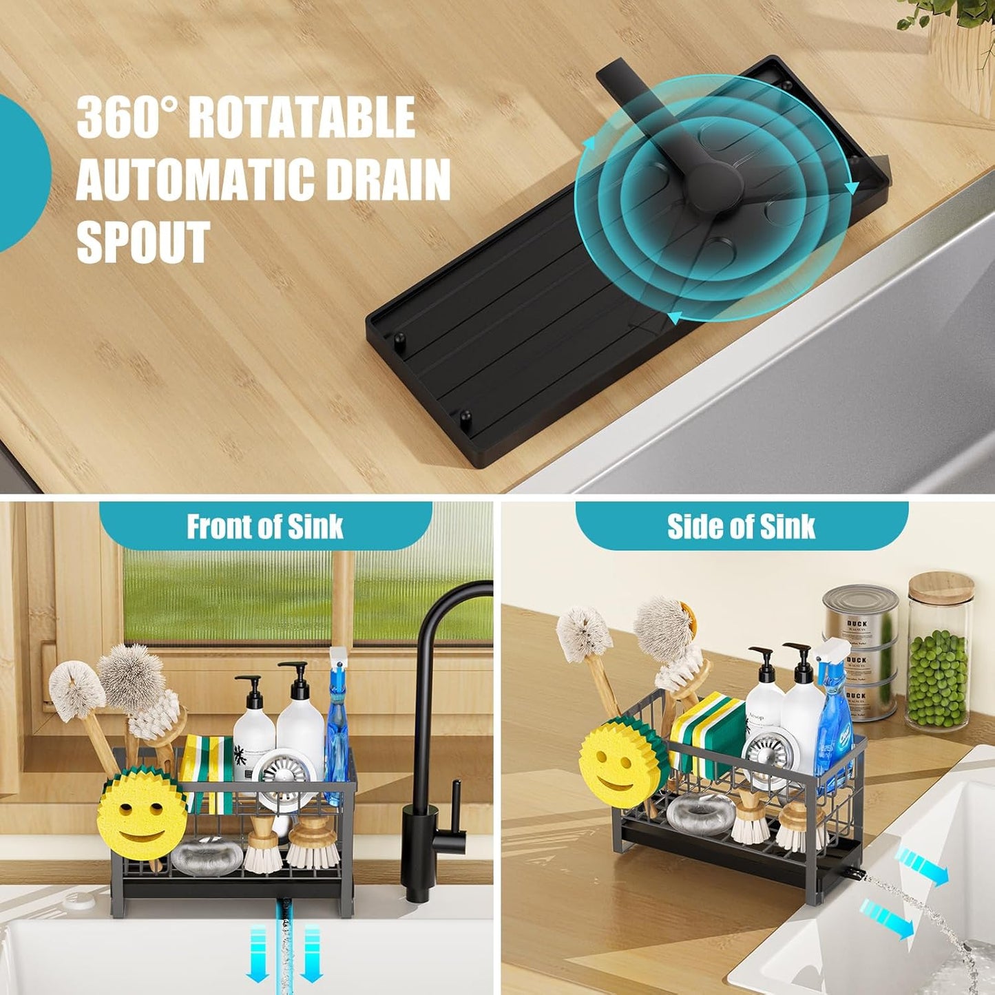 Sponge Holder for Kitchen Sink with Flexible Sink Caddy Smiley Face,2 Tier Kitchen Sponge Holder