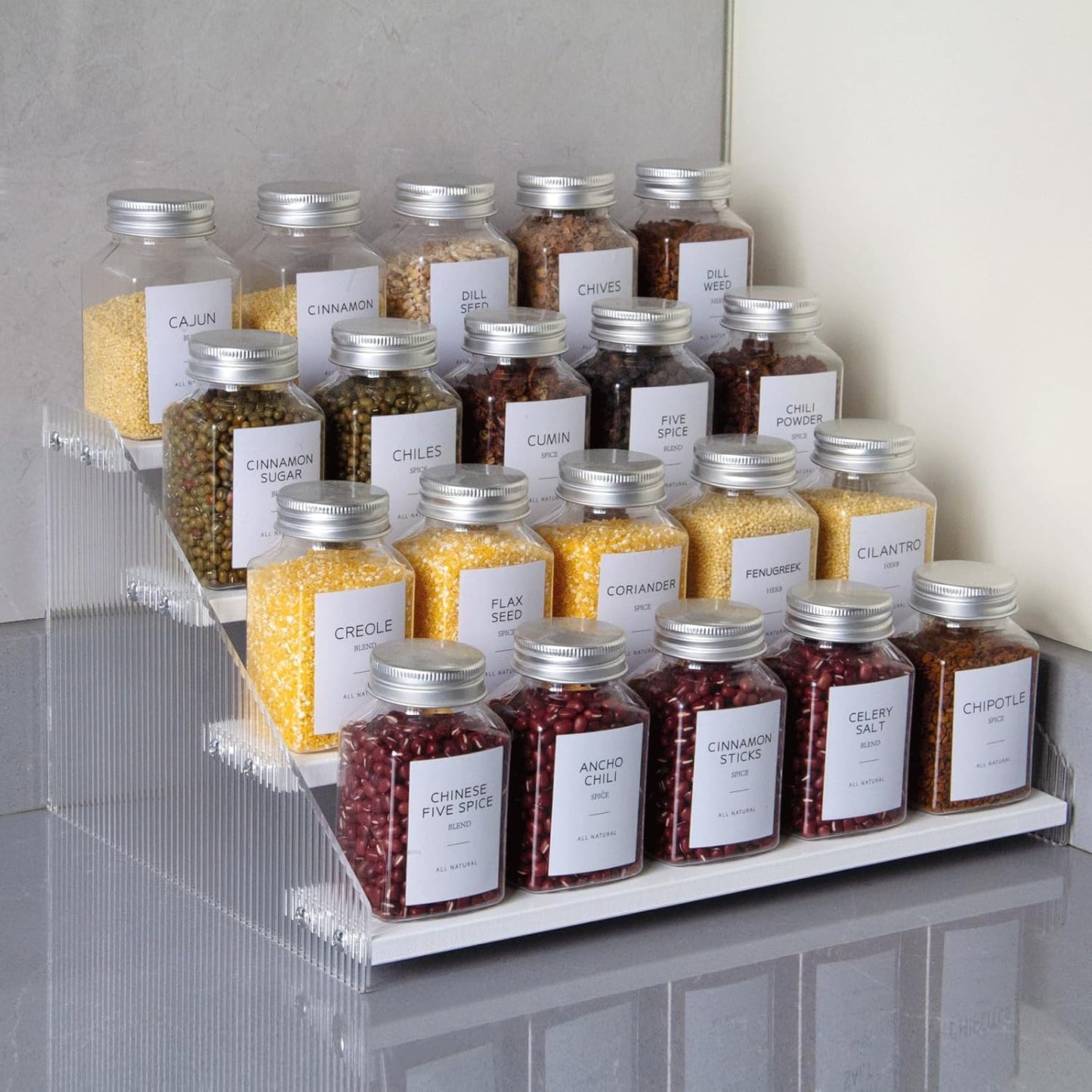 nianfeng Tiered Spice Rack, 4-Tier Spice Pantry Kitchen Cabinet Organizer, 12-Inch, Natural Wood