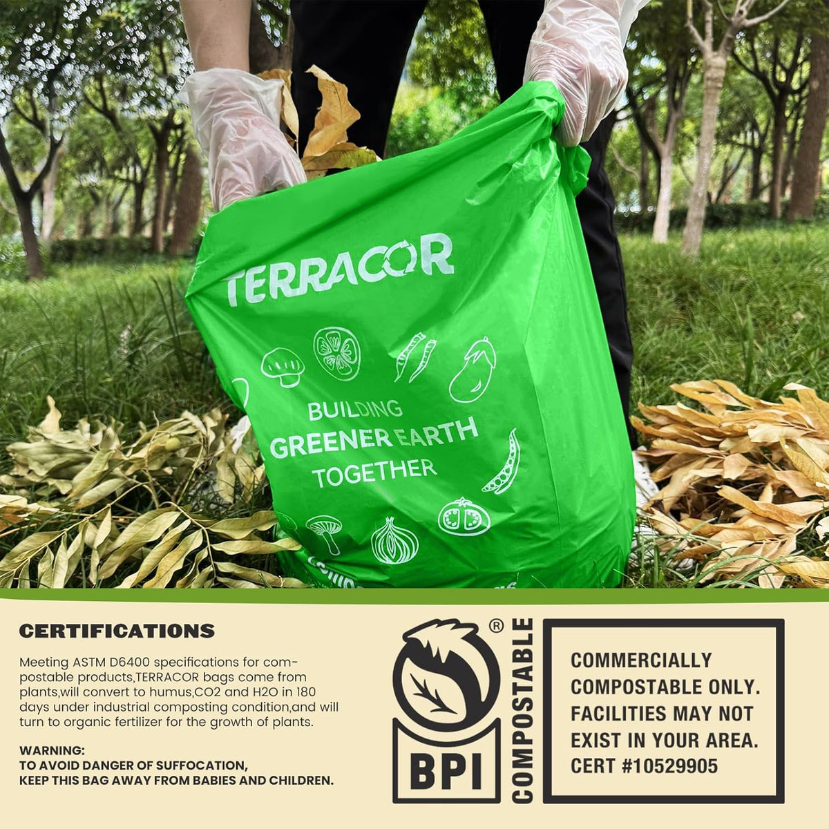13 Gallon Compostable Trash Bags,50 Count, Heavy Duty Tall Kitchen Food Scrap Waste Bag,Certified