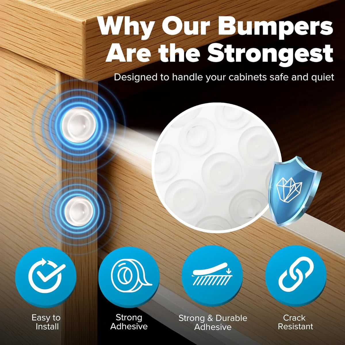 Strongest Home Cabinet Door Bumpers – 200 Pack White Rubber Bumpers Self-Adhesive for Cabinets