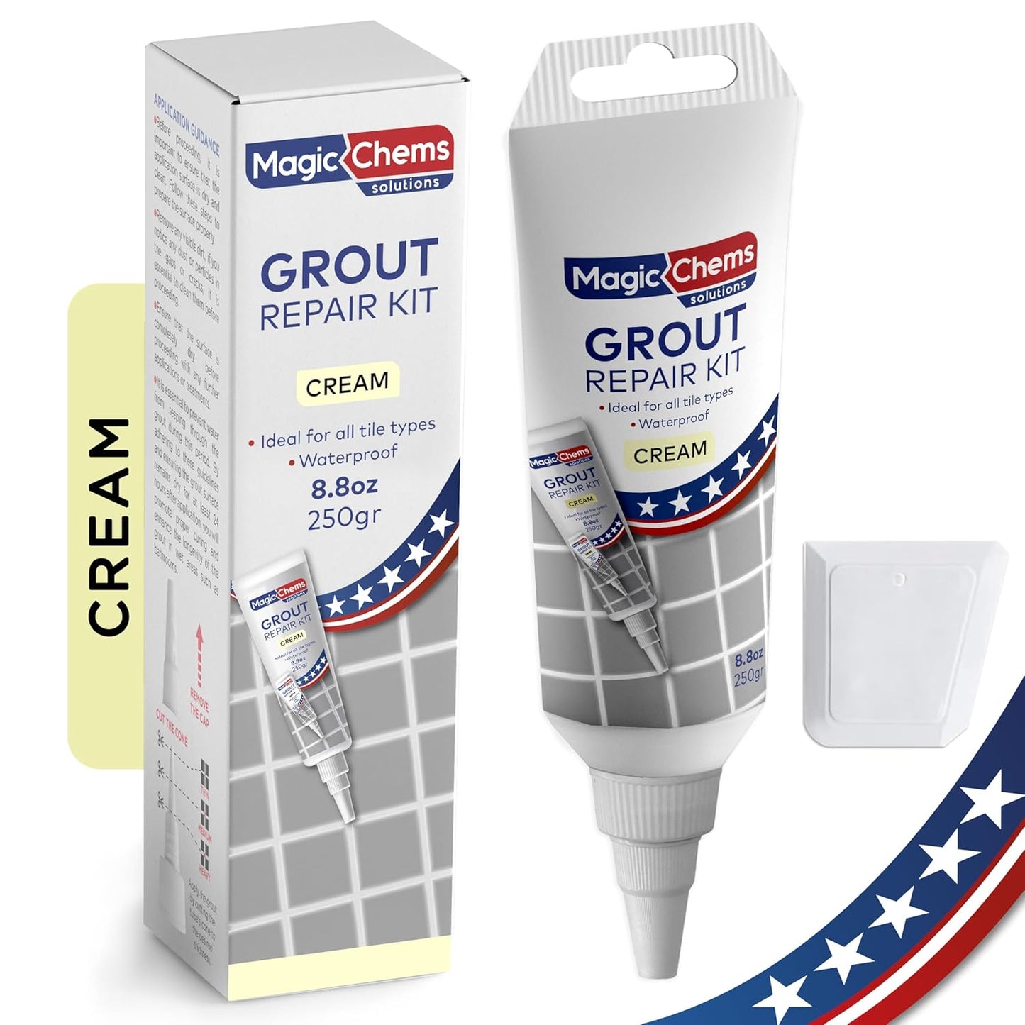 Tile Grout Repair, Cream 8.8 oz/250gr. Fast Drying Grout Repair Kit, Grout Filler Tube Repair Kit