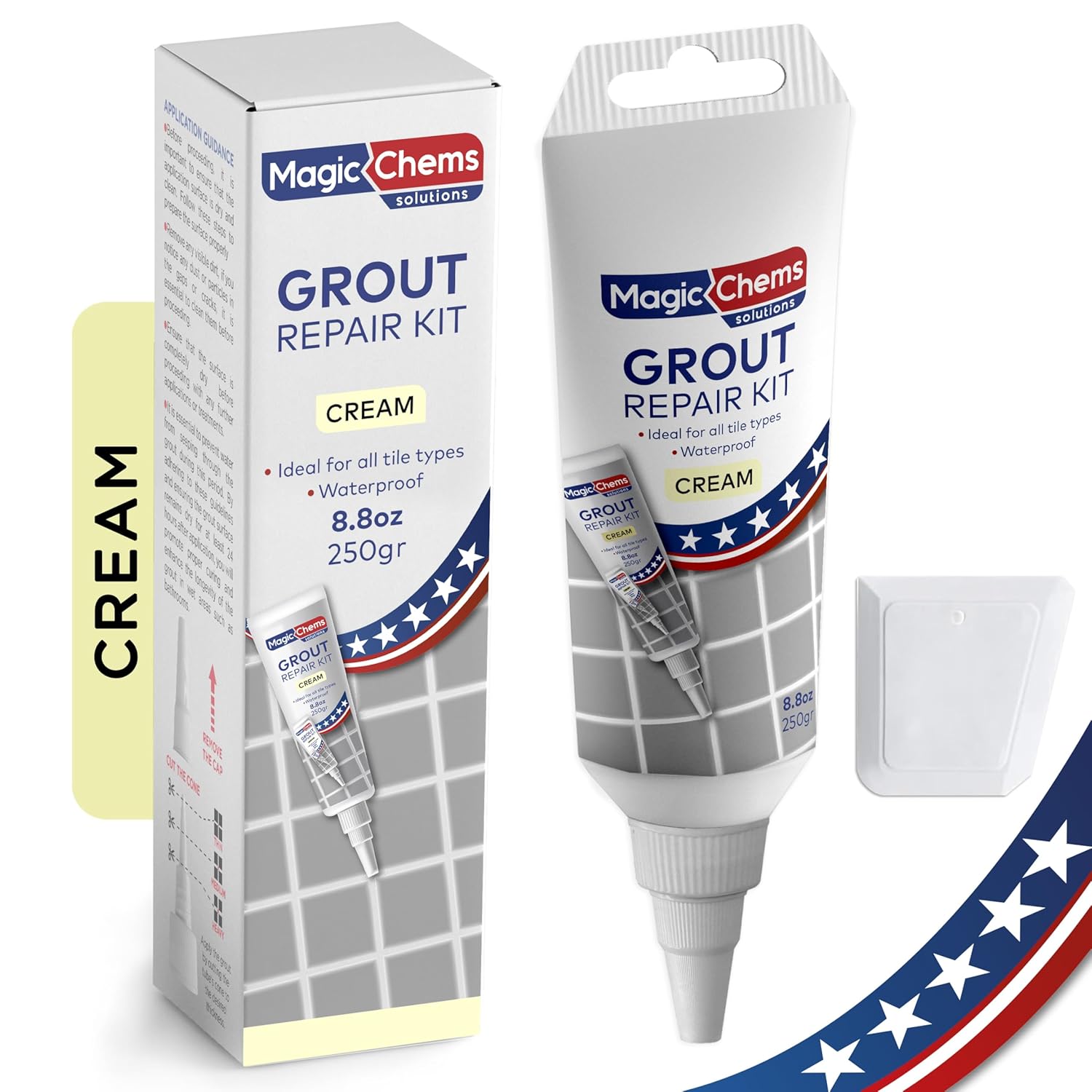 Tile Grout Repair, Cream 8.8 oz/250gr. Fast Drying Grout Repair Kit, Grout Filler Tube Repair Kit