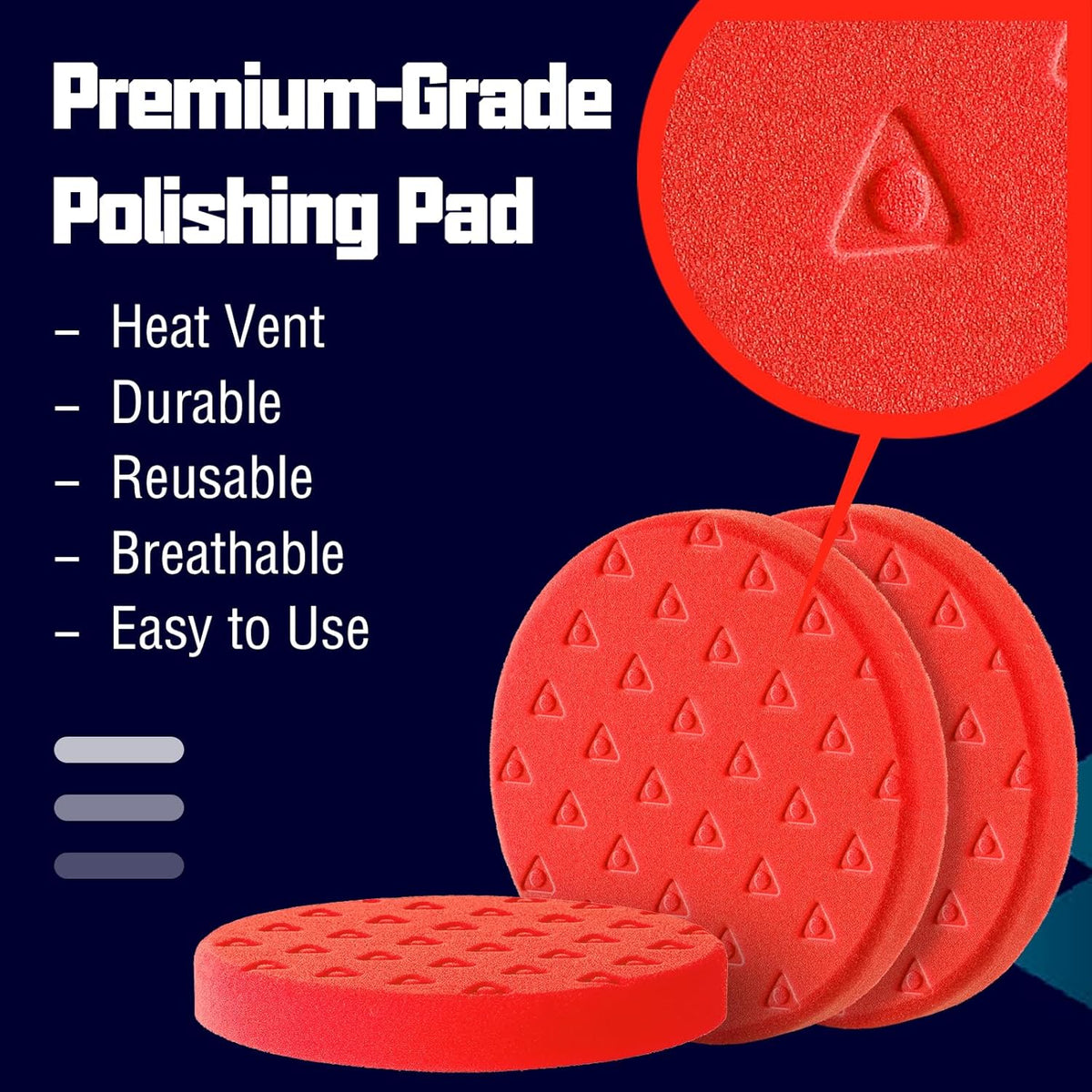 6 Inch Polishing Pad - 3Pcs Red Polishing Pad - 6.5 Inch Face for 6 Inch 150mm Backing Plate