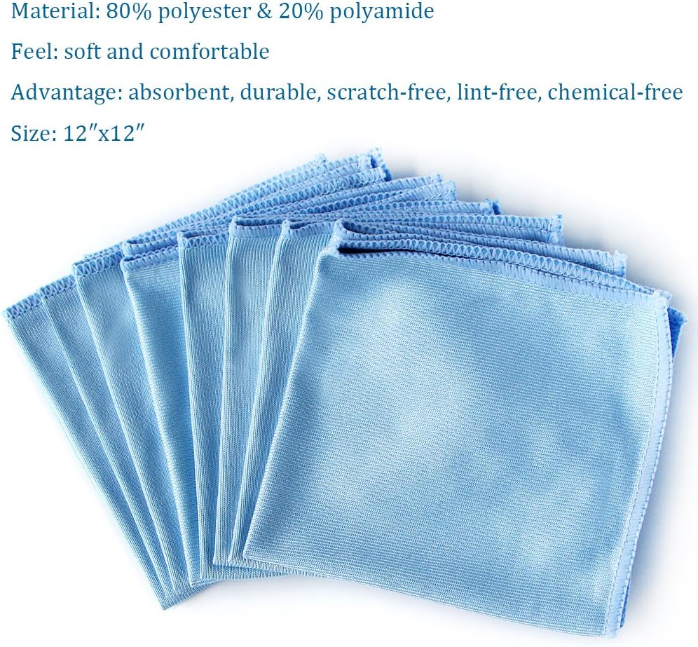 Auto Care Microfiber Glass Cleaning Cloths Towels for Windows Mirrors Windshield Computer Screen TV