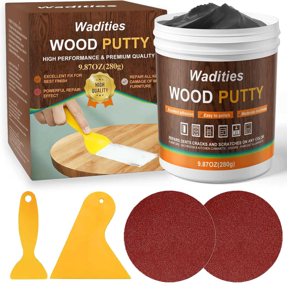 Black Wood Filler, Black Wood Putty, Paintable Stainable Wood Repair Putty, 9.87 Ounce Wood