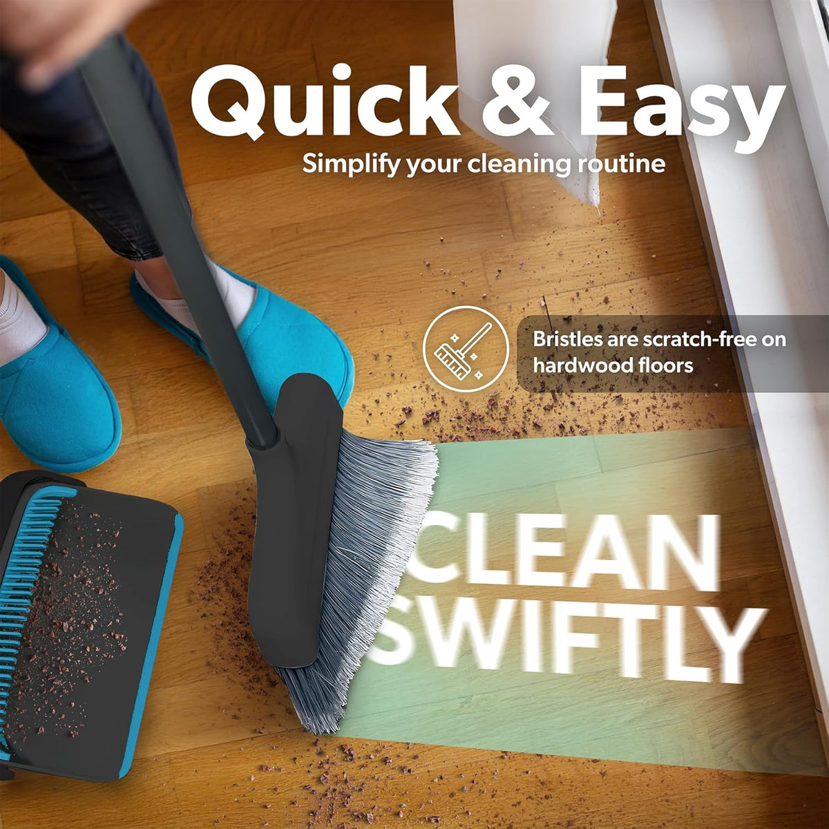 BLACK+DECKER Butler Broom & Dustpan Set - Short Handle, Stand-Up Design - Lightweight, Space-Saving