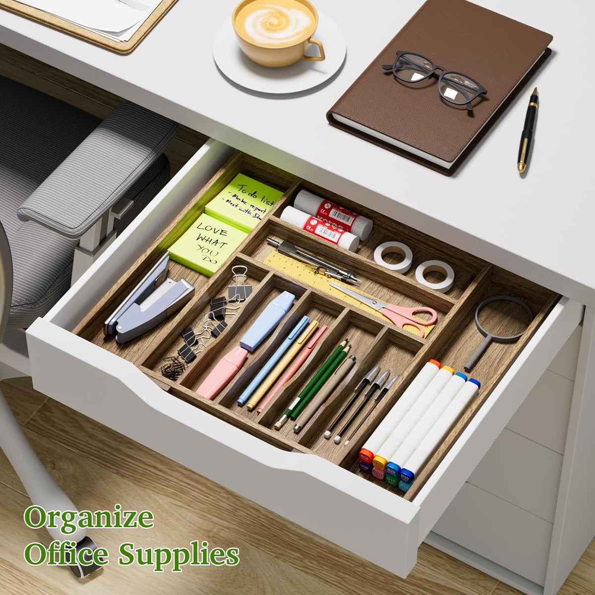 Acacia Wood Kitchen Silverware Drawer Organizer, Expandable Utensil Cutlery Drawer Organizer with