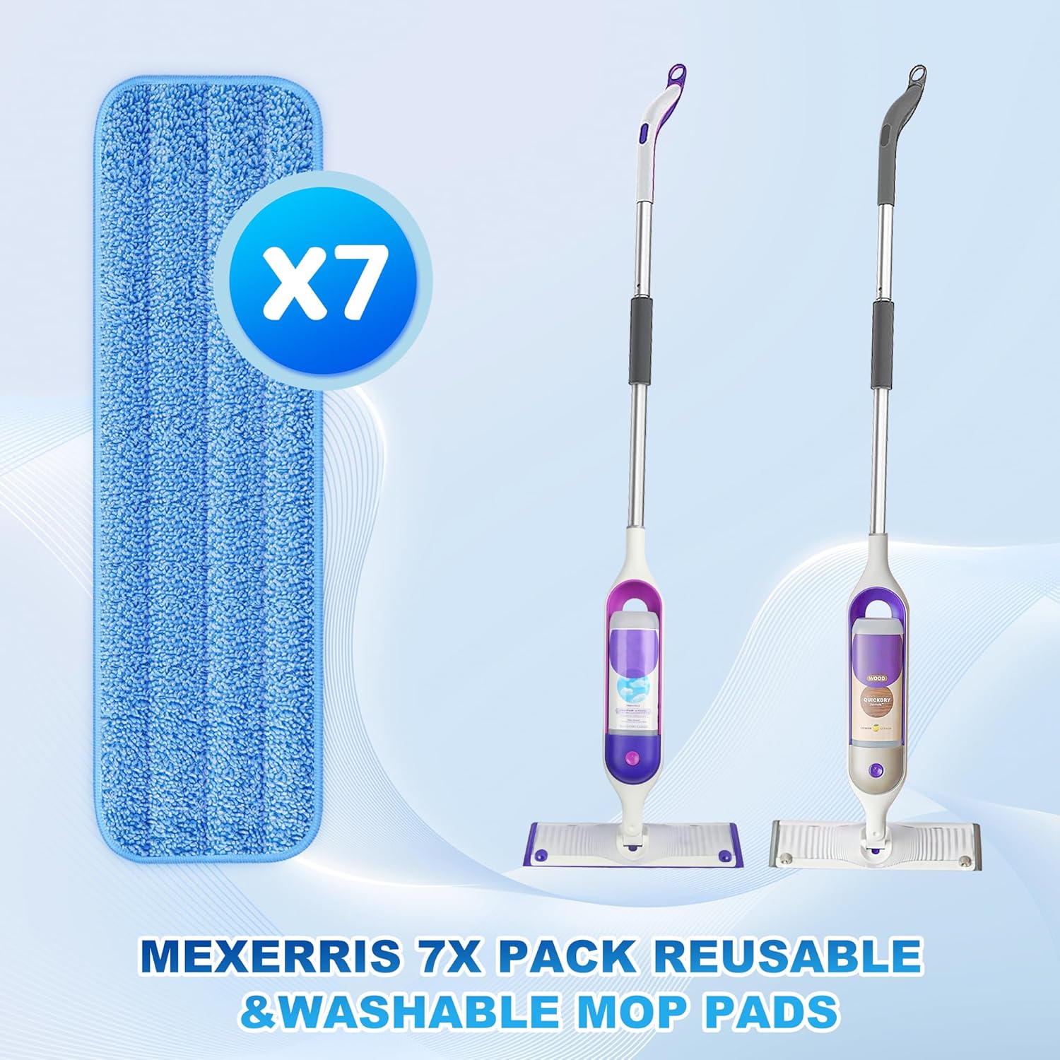 7 Count Reusable Mop Pads for Swiffer PowerMop -MEXERRIS Microfiber Wet Mops Refills PowerMop Pads