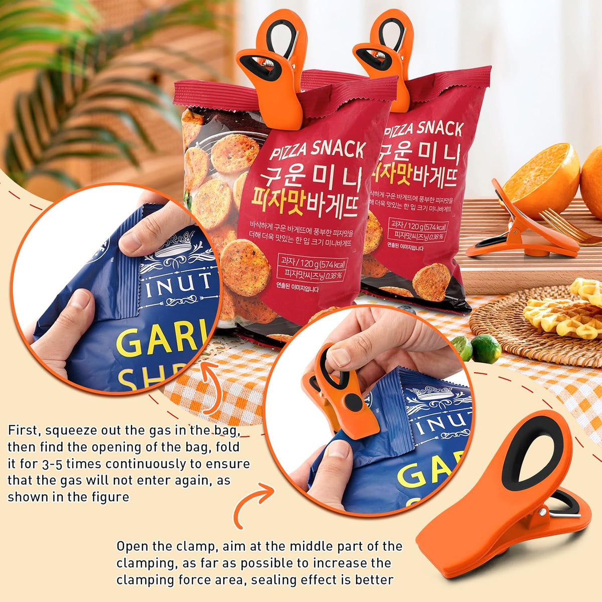 FINDMAG 12 Pack Big Chip Clips, Orange Magnetic Clip for Plants, Plastic Snack Clips for Bags, Food