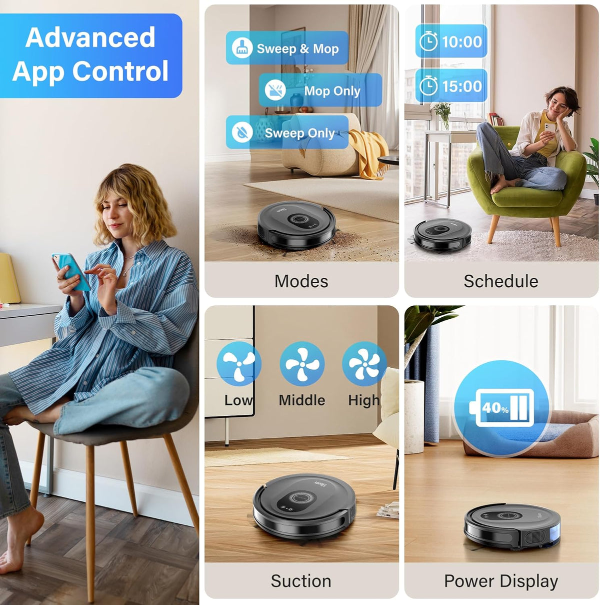 Tikom Robot Vacuum and Mop Combo, 5000Pa Robotic Vacuum Cleaner, 150 Min Max, App & Remote Control