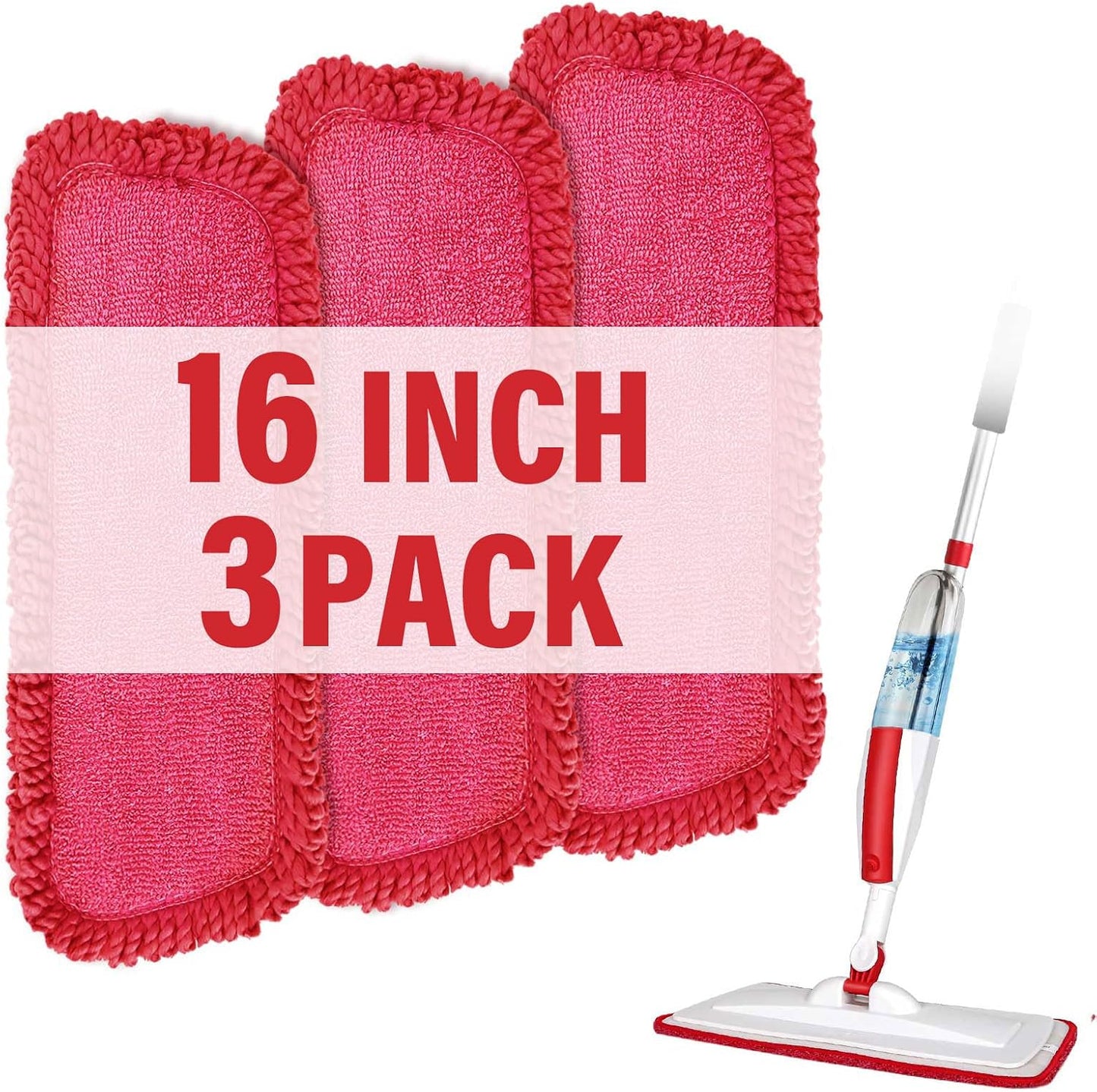 16.5 inch Mop Refills, 3 Pack Microfiber Reusable Replacement Mop Pads Flat Replacements Heads for