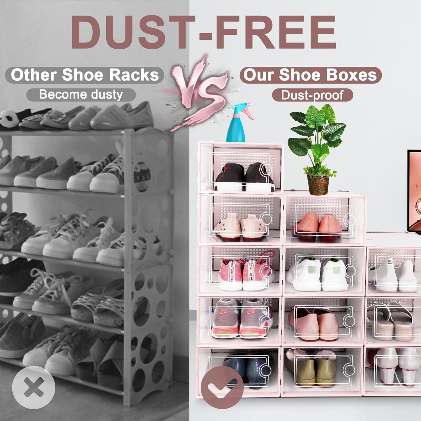 Kuject Shoe Organizers Storage Boxes for Closet, 12 Pack Clear Plastic Stackable Storage Bins with