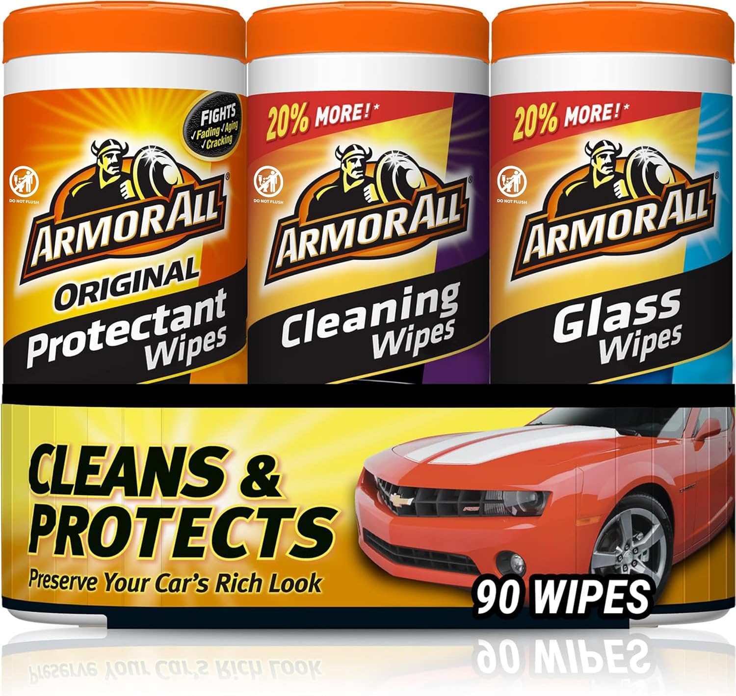 Armor All Protectant, Glass and Cleaning Wipes, Wipes for Car Interior and Car Exterior, 30 Count