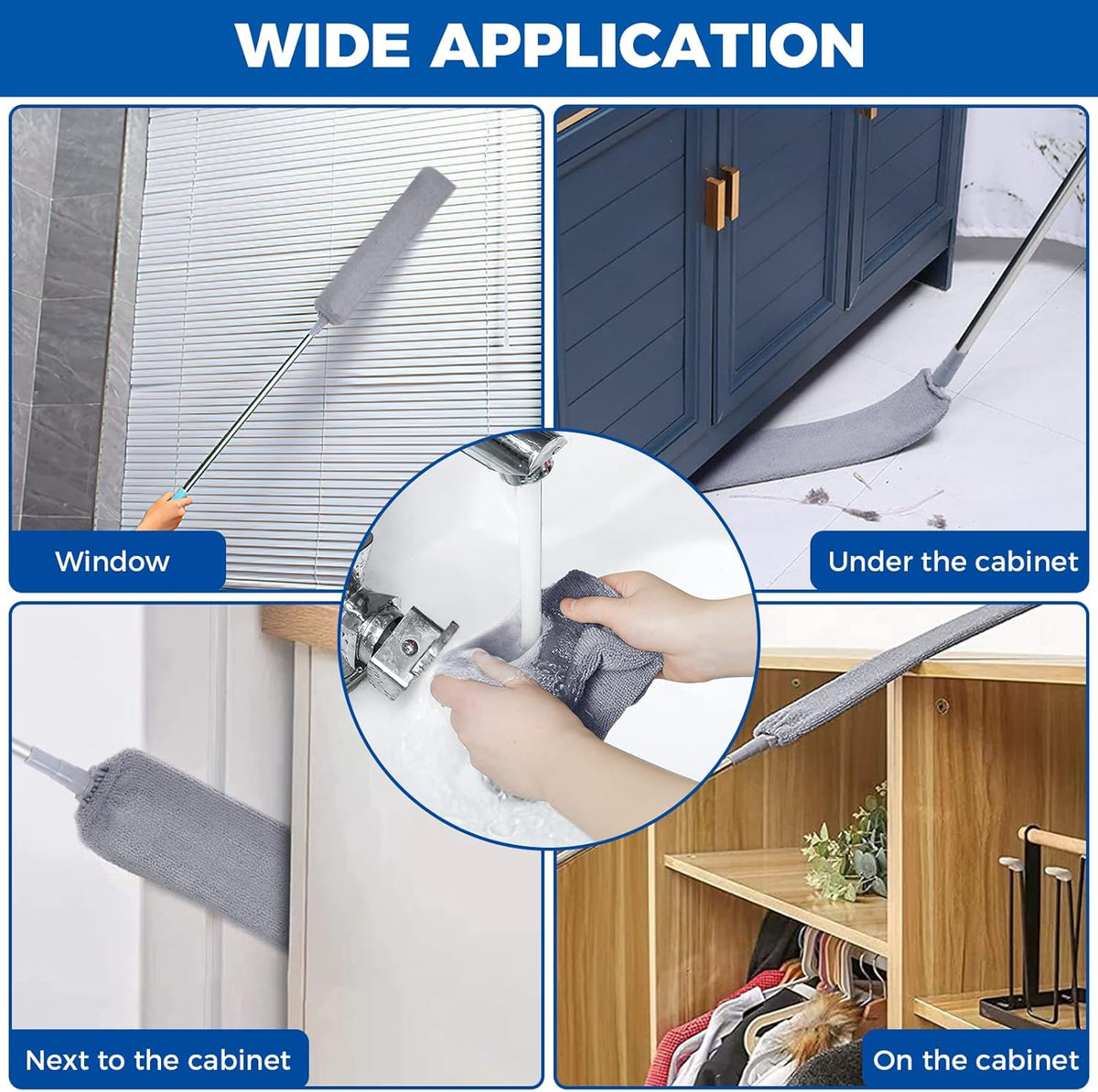 Retractable Gap Dust Cleaner Cleaning Tools with 2 Microfiber Dusting Cloths Long Handle 60inches