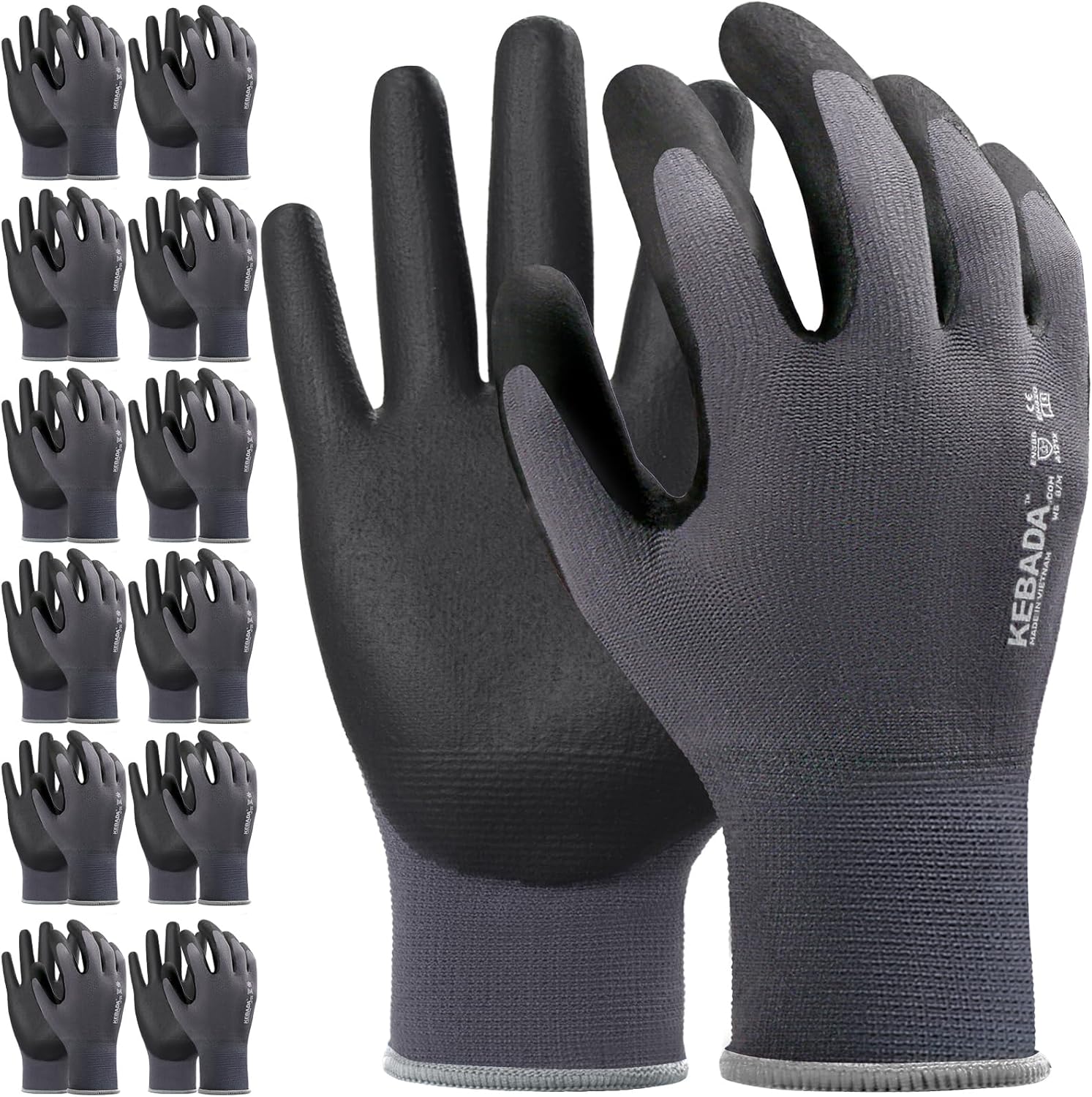 12 Pairs Work Gloves for Men and Women, Nitrile Coated Safety Protective Gloves with Grip, Ideal