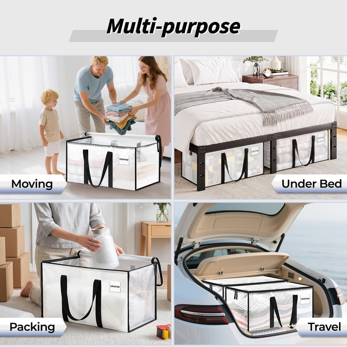 8 Pack Extra Large Clothes Storage Bins with Lids, Storage Bags with Reinforced Handles &