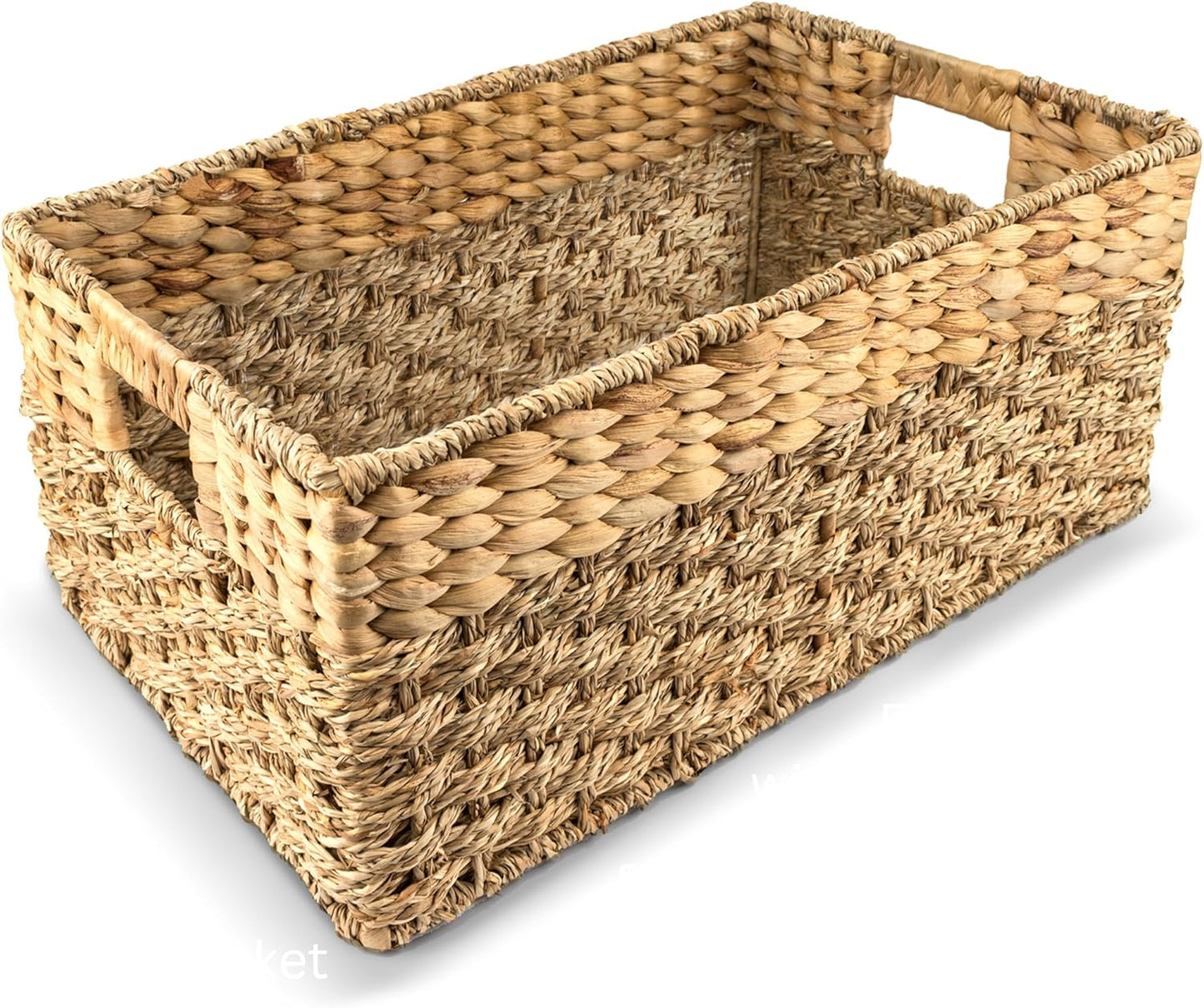 Medium Wicker Basket for Storage, Natural, Seagrass and Hyacinth Woven Baskets for Décor with