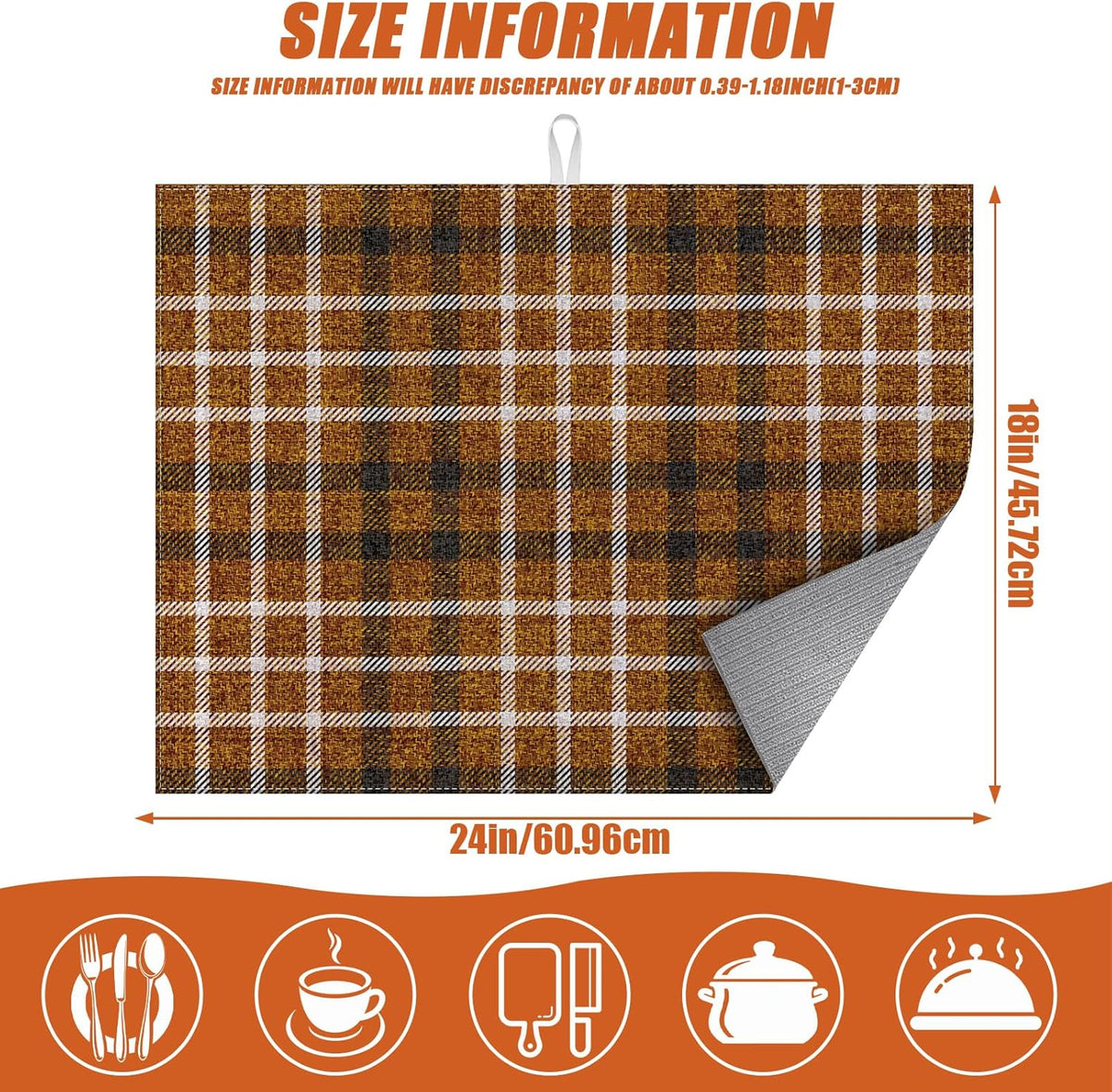 Brown Plaid Dish Drying Mat for Kitchen Counter Microfiber Absorbent Dish Kitchen Drying Mat