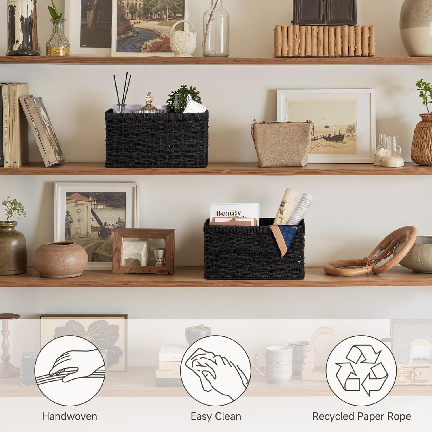 StorageWorks Pantry Baskets, Wicker Storage Baskets for Organizing, Bathroom Shelves, Pantry