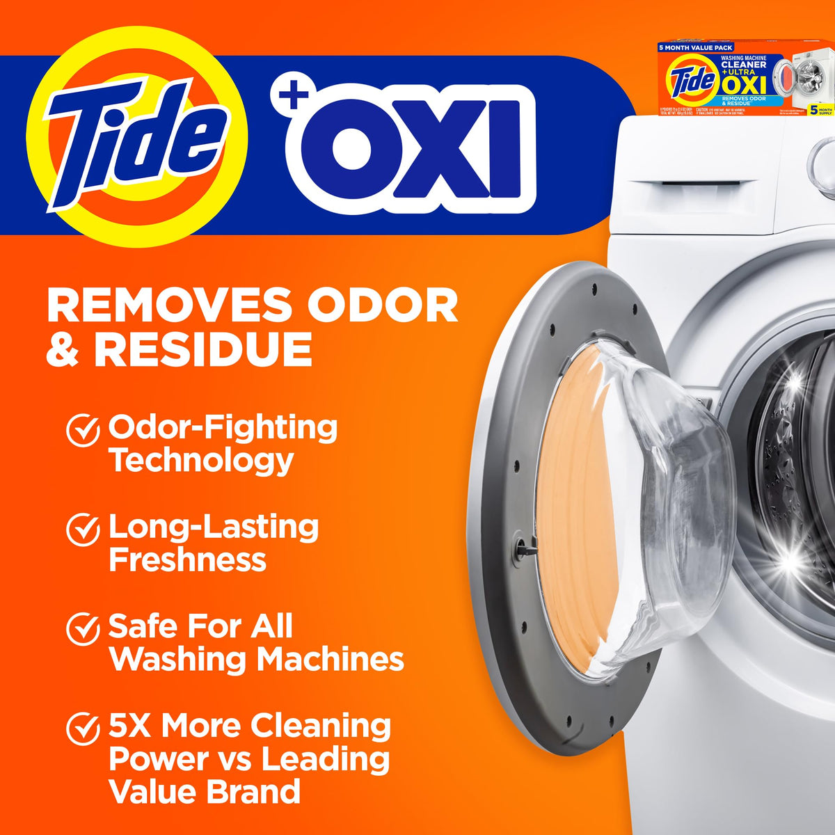 Tide Washing Machine Cleaner 52 Week Supply with Oxi for Front and Top Loader Washer Machines, Deep