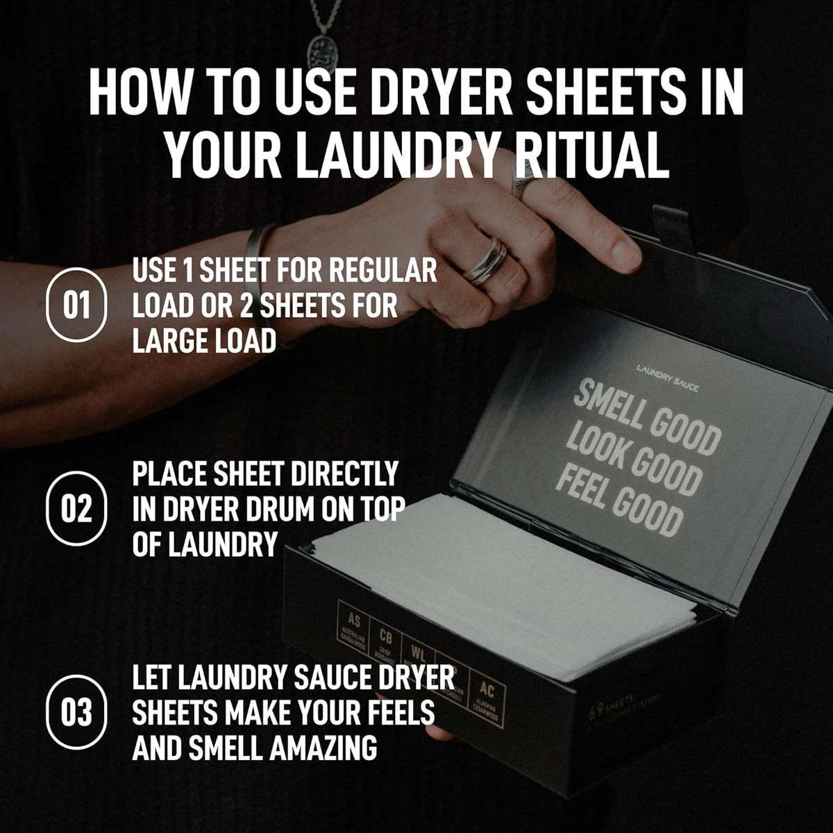 Laundry Sauce - Laundry Dryer Sheets (Australian Sandalwood), Luxury Fragrance, Contains Essential