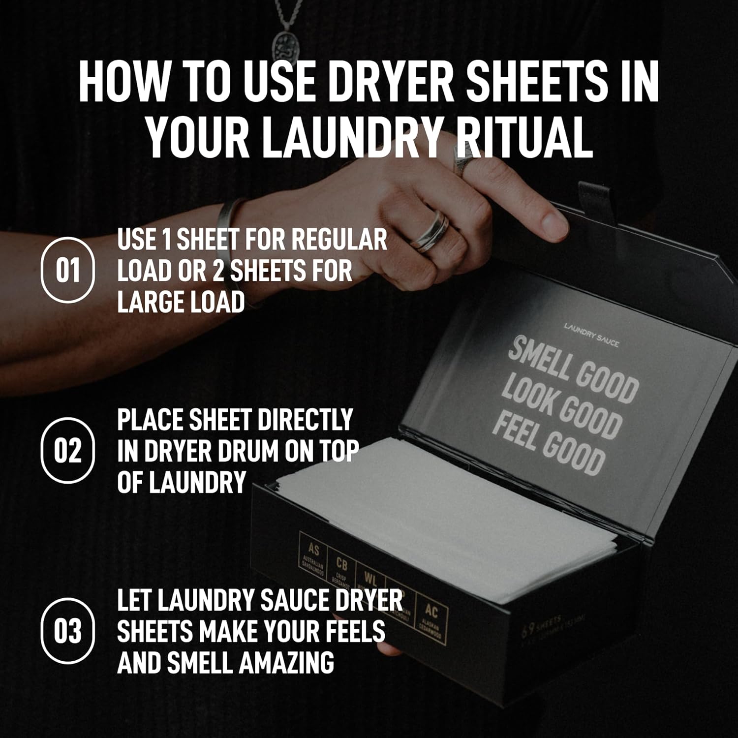 Laundry Sauce - Laundry Dryer Sheets (Australian Sandalwood), Luxury Fragrance, Contains Essential