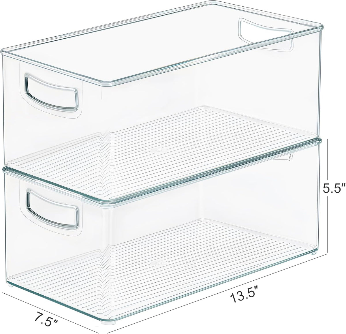 2 Pack Clear Freezer Organizer Bins Stackable Storage Bins with Side Handles for Kitchen Pantry